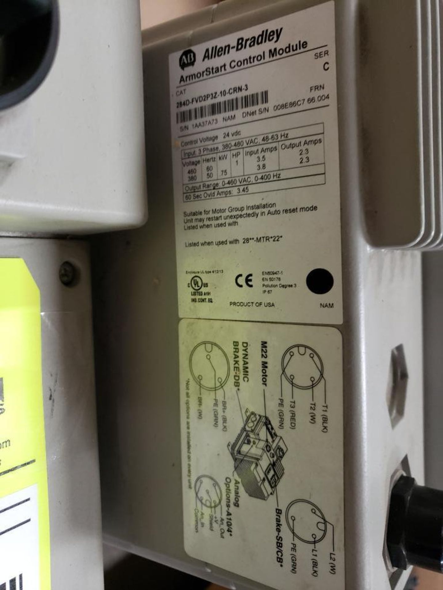 Allen Bradley Armorstart. Catalog 284D-FVD2P3Z-10-CRN-3. Includes base. - Image 2 of 3