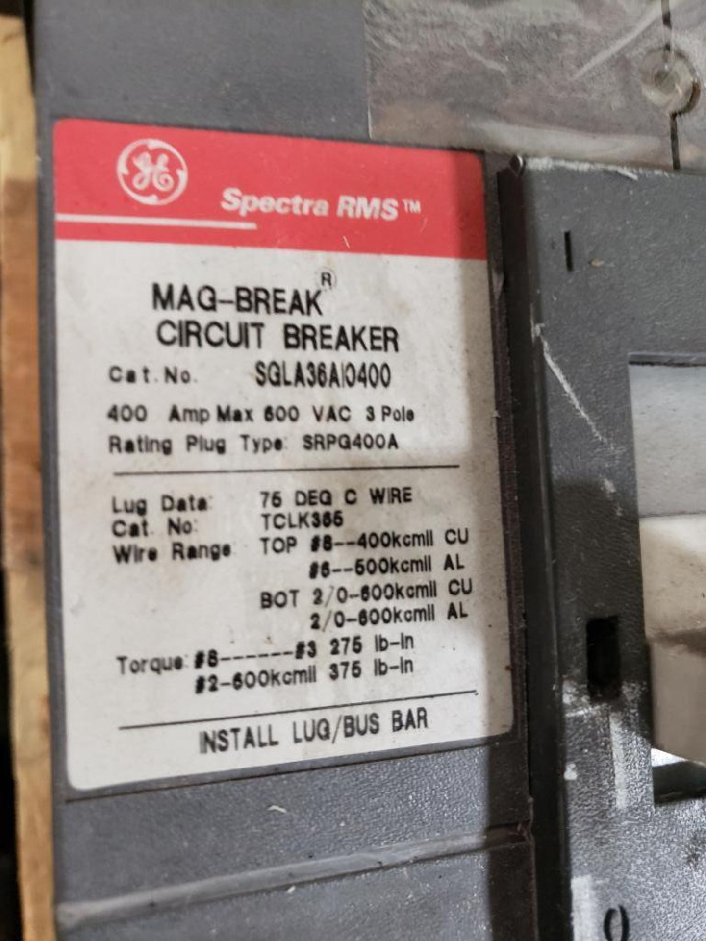 GE Spectra RMS Mag-Break Circuit breaker catalog SGLA36A10400. - Image 2 of 2