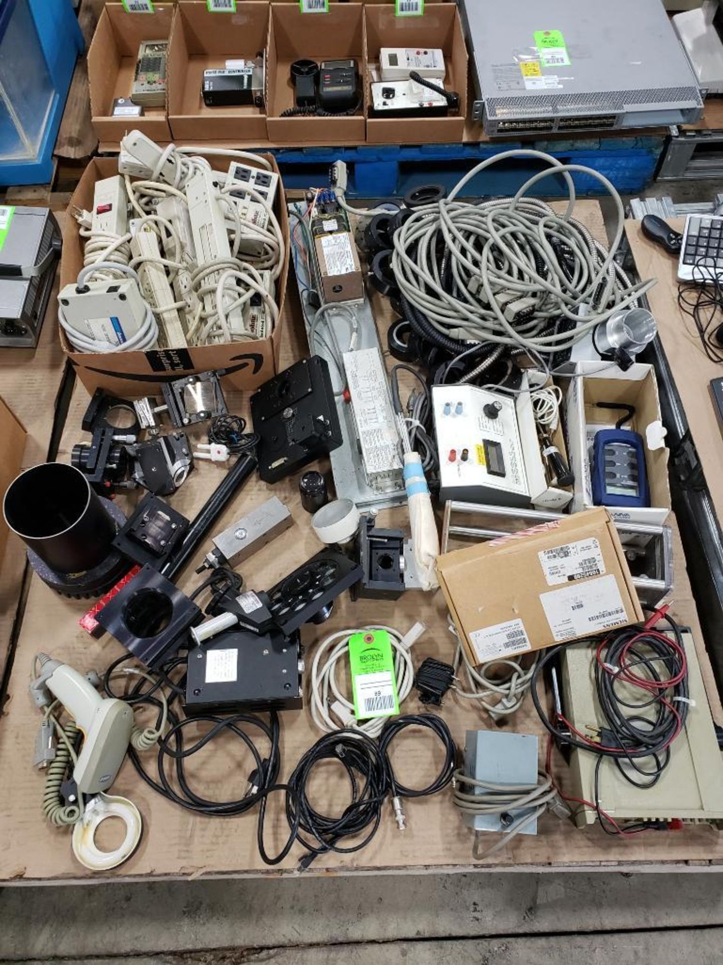 Pallet of assorted electrical and test equipment.