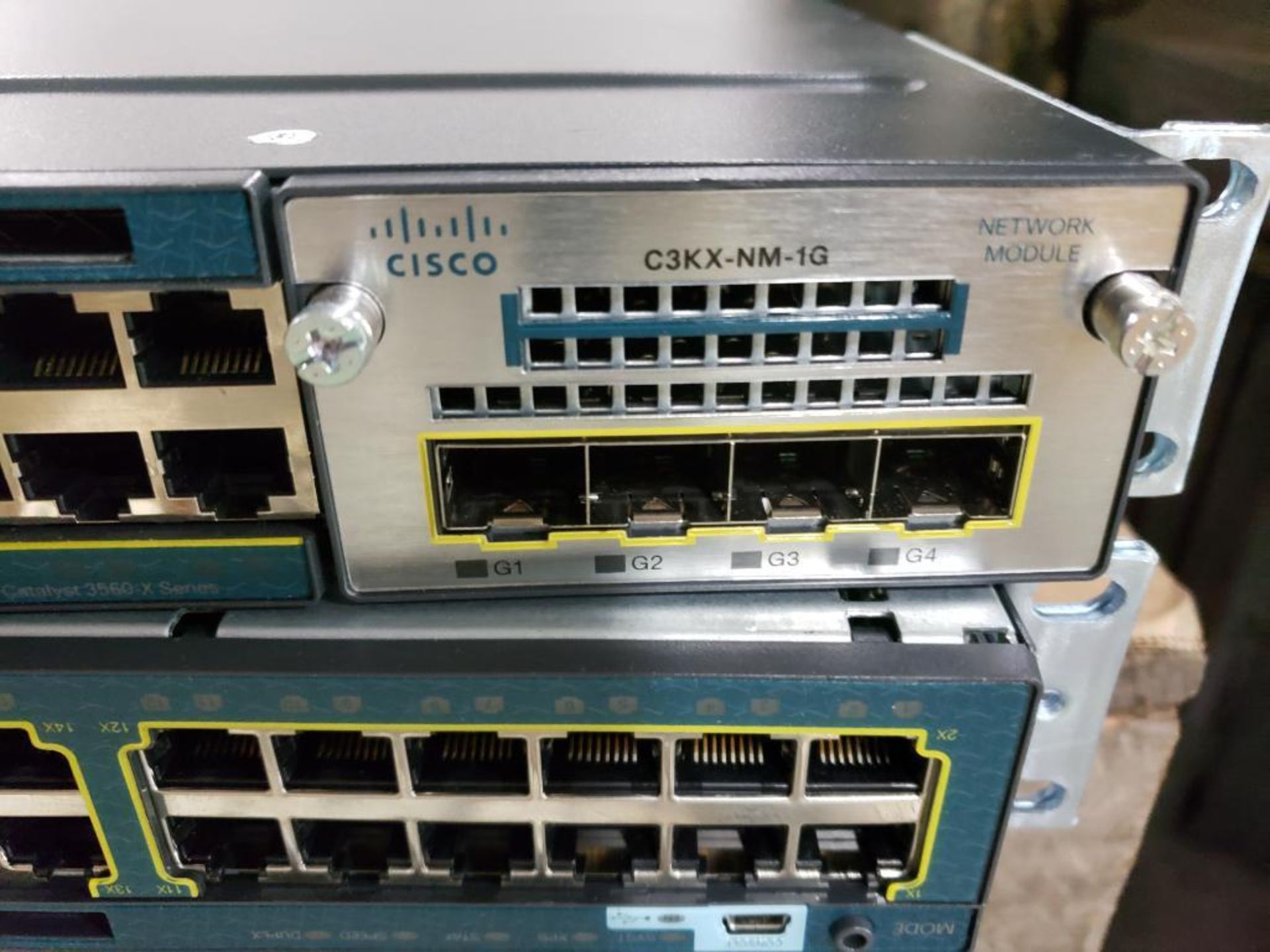 Qty 2 - Cisco network gibabit switches. Model tny-ws3750x-3560x. - Image 3 of 3