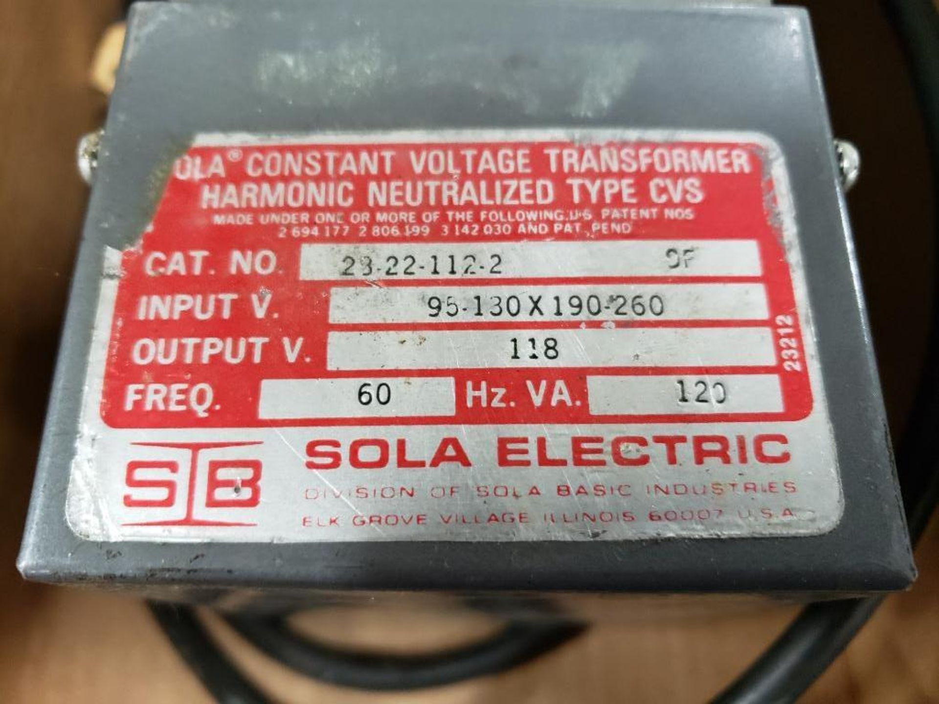 Sola Electric constant voltage transformer. Catalog 23-22-112-2. - Image 2 of 3