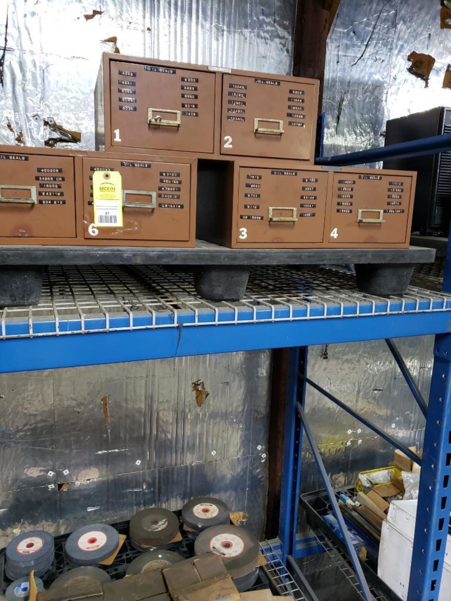 Assorted steal storage drawers.