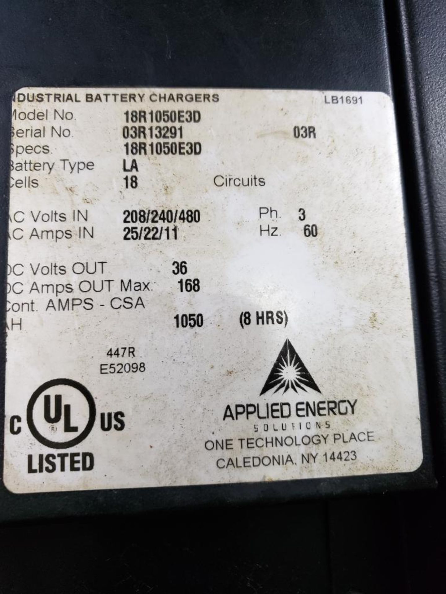 Applied Energy Industrial battery charger. 36 volt, 1050ah, 208/240/480v 3 phase input. - Image 3 of 3