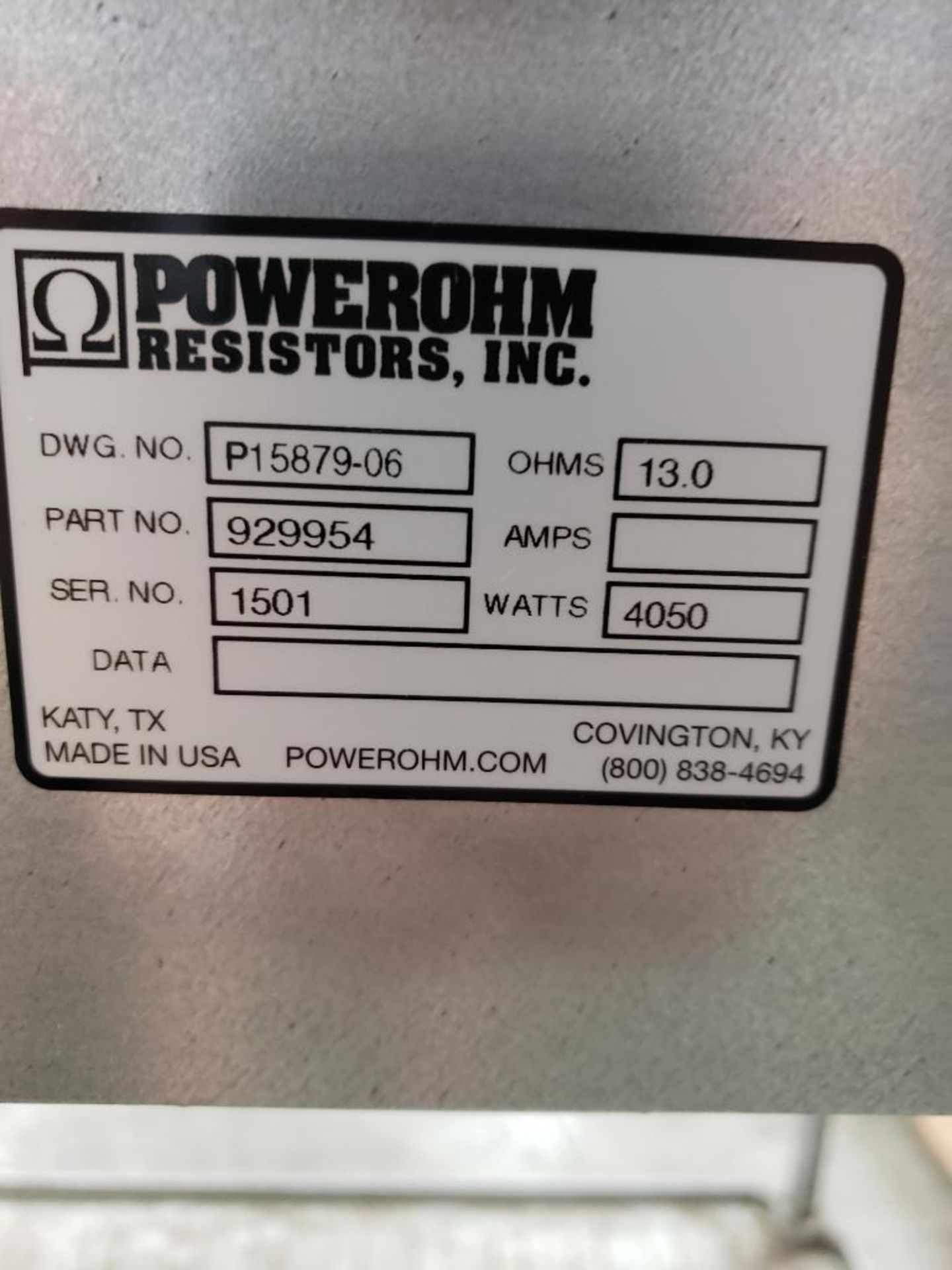 Powerohm Resistors Inc Hubbell 4050watt brake. 13ohm. Part number 929954. New. - Image 4 of 4