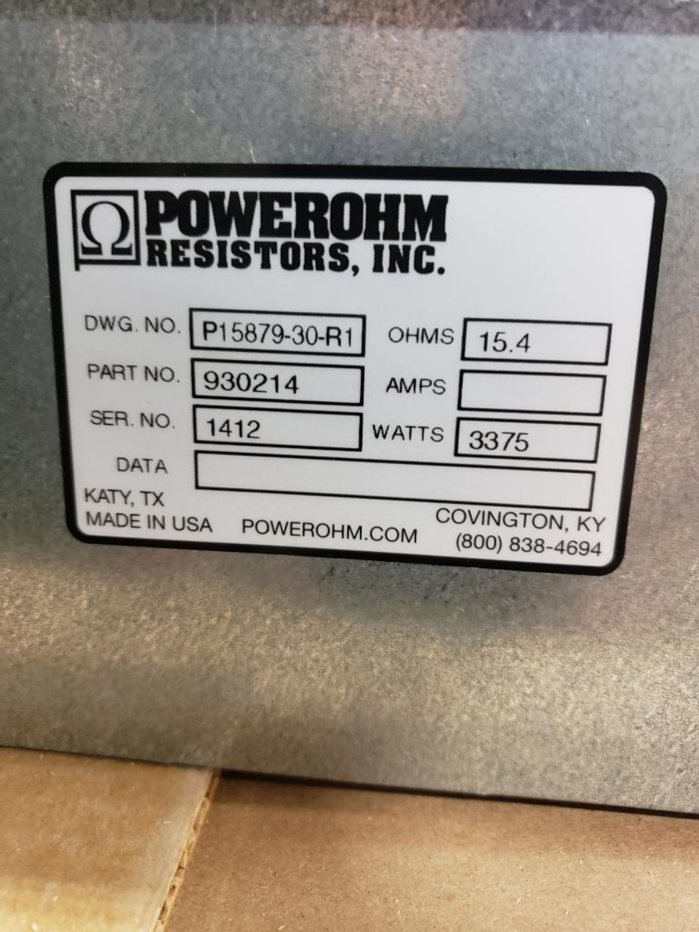 Powerohm Resistors Inc Hubbell 3375watt brake. 15.4ohm. Part number 930214. New. - Image 5 of 7