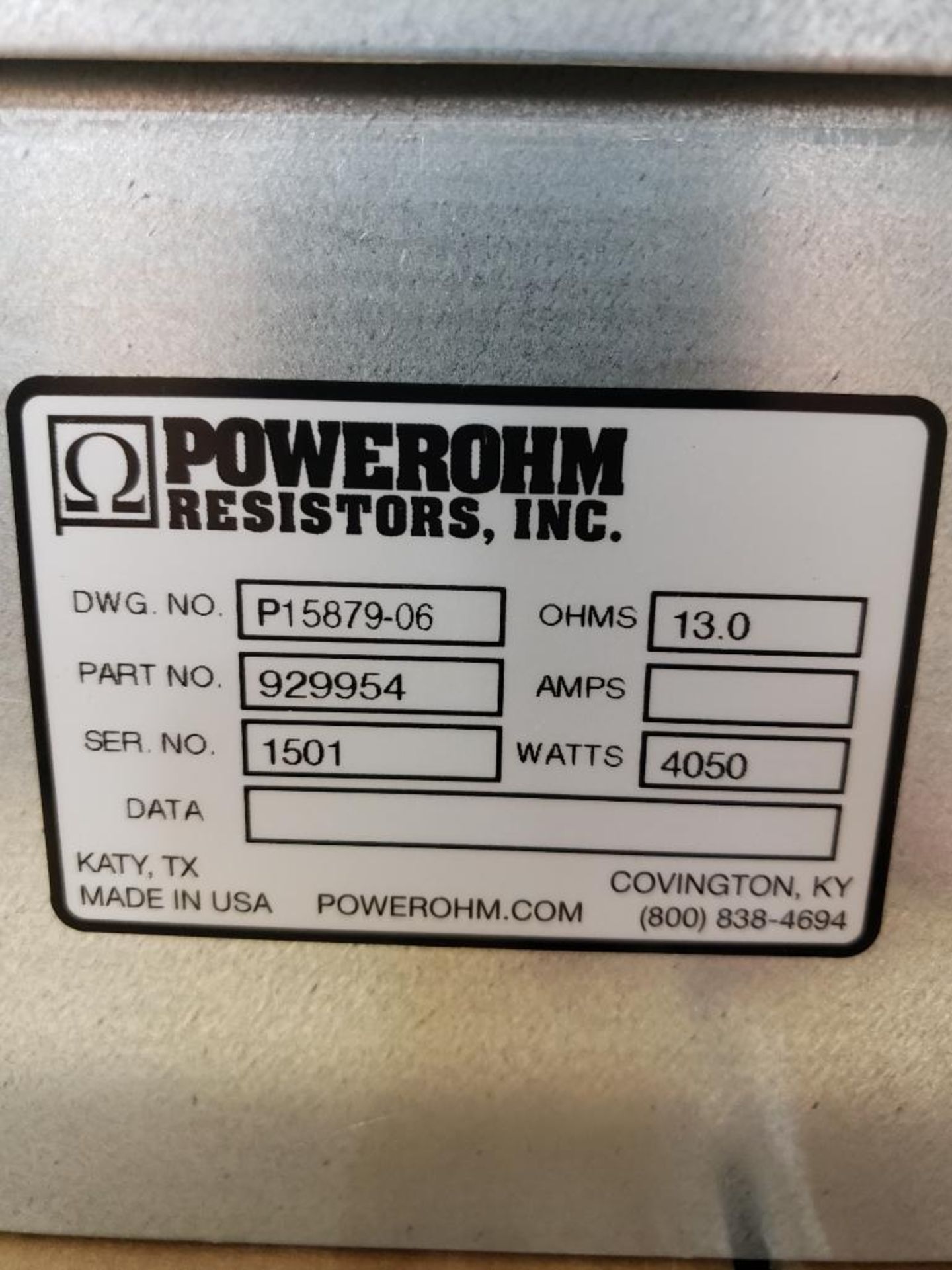 Powerohm Resistors Inc Hubbell 4050watt brake. 13ohm. Part number 929954. New. - Image 4 of 5