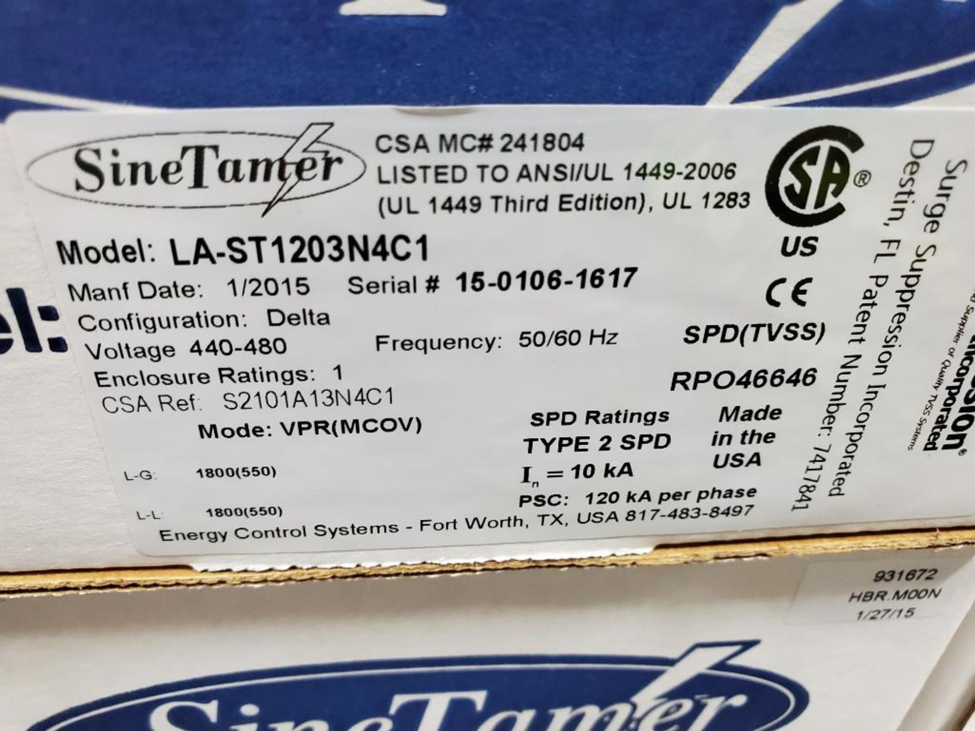 Qty 2 - SineTamer transient voltage surge suppressor. Model LA-ST603N4. New in box. - Image 2 of 3