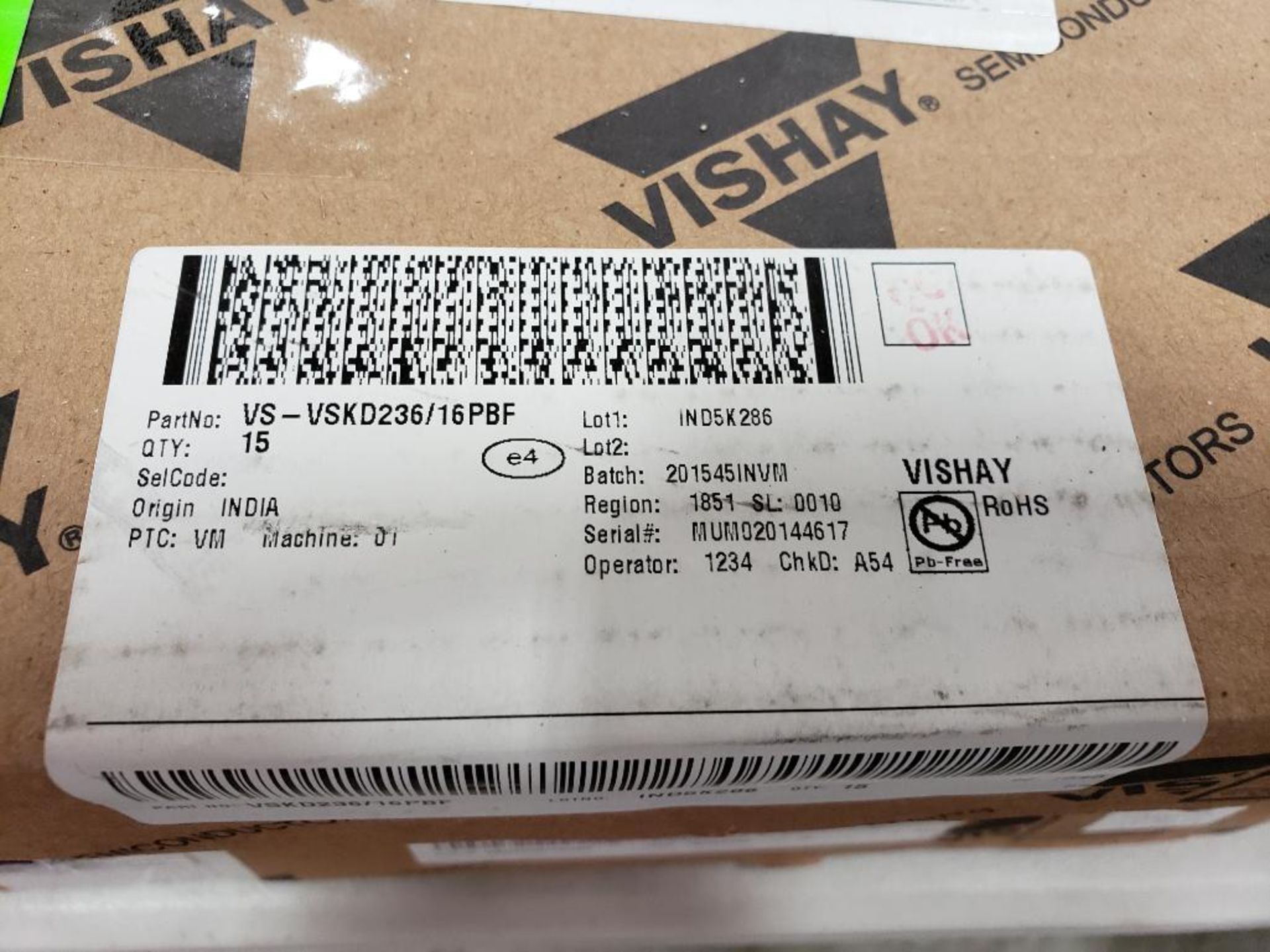 Qty 45 - Vishay semiconductor units. Part number VSKD236/16PBF. Boxed 15 per box bulk. New in box. - Image 3 of 3