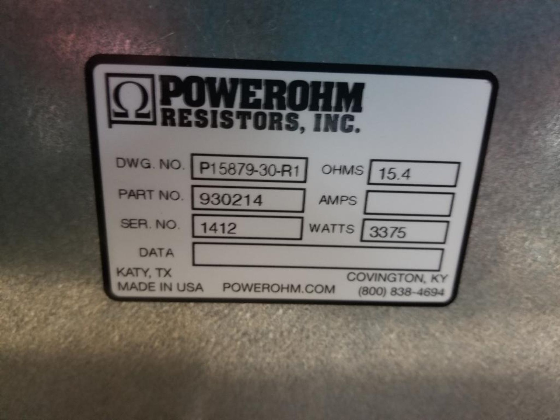 Powerohm Resistors Inc Hubbell 3375watt brake. 15.4ohm. Part number 930214. New. - Image 3 of 4