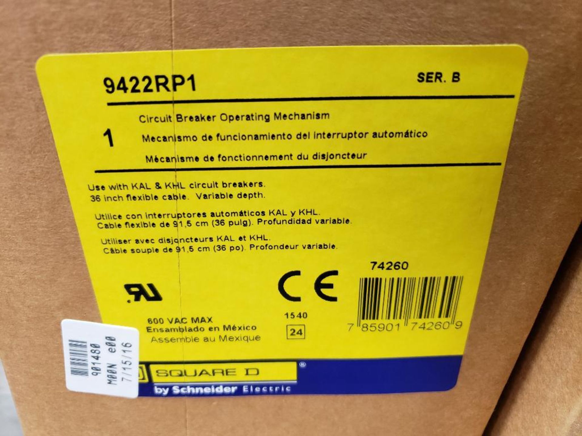 Qty 2 - Square D circuit breaker operating mechanism. Part number 9422RP1. New in box. - Image 2 of 2