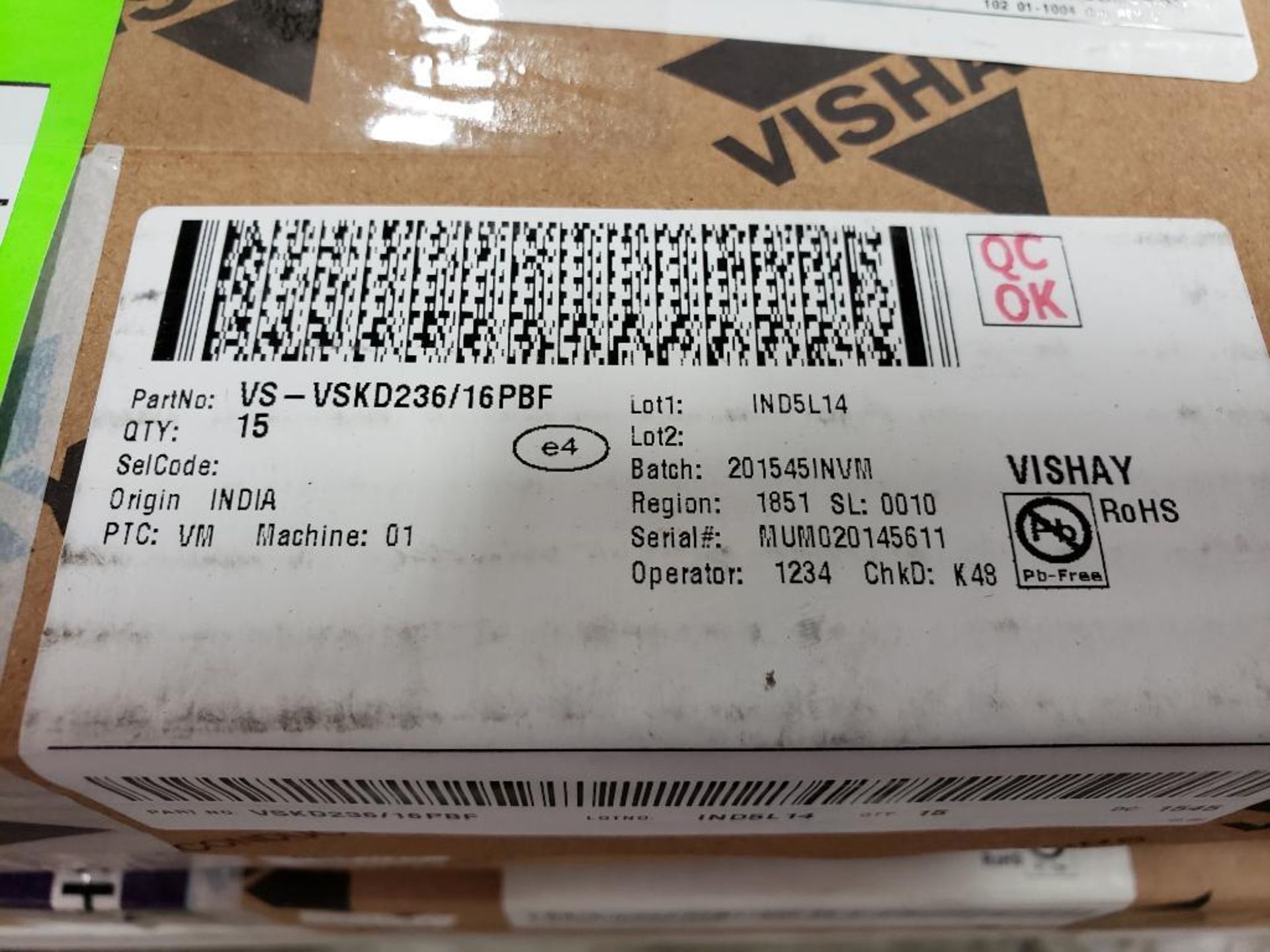 Qty 45 - Vishay semiconductor units. Part number VSKD236/16PBF. Boxed 15 per box bulk. New in box. - Image 3 of 3