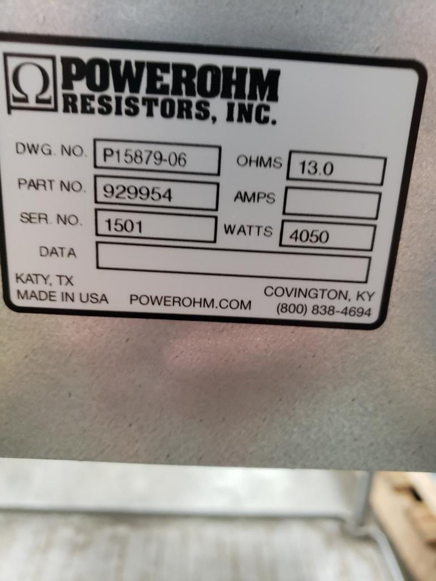 Powerohm Resistors Inc Hubbell 4050watt brake. 13ohm. Part number 929954. New. - Image 3 of 3