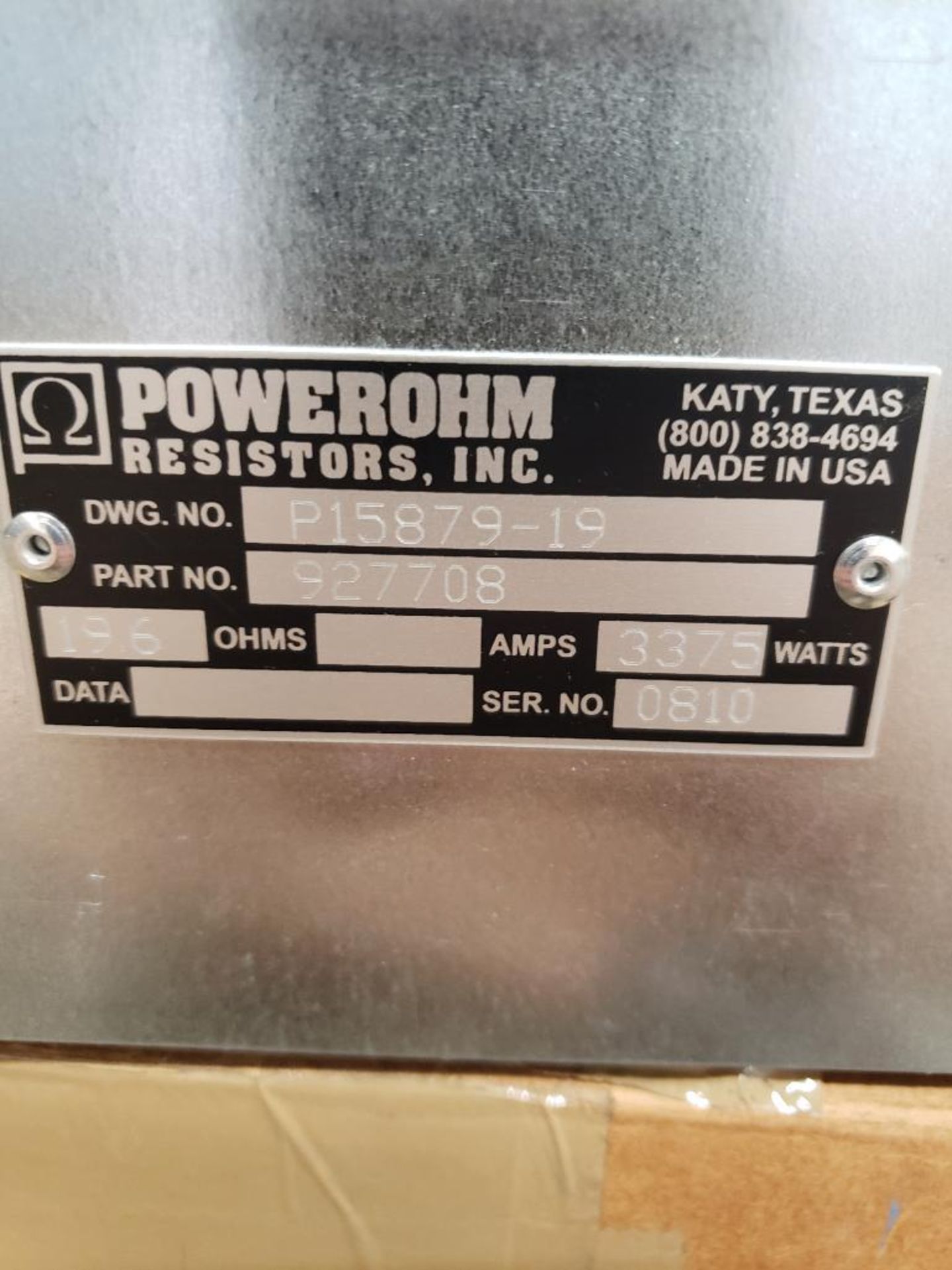 Powerohm Resistors Inc Hubbell 3375 watt brake. 19.6ohm. Part number 927708. New. - Image 2 of 10