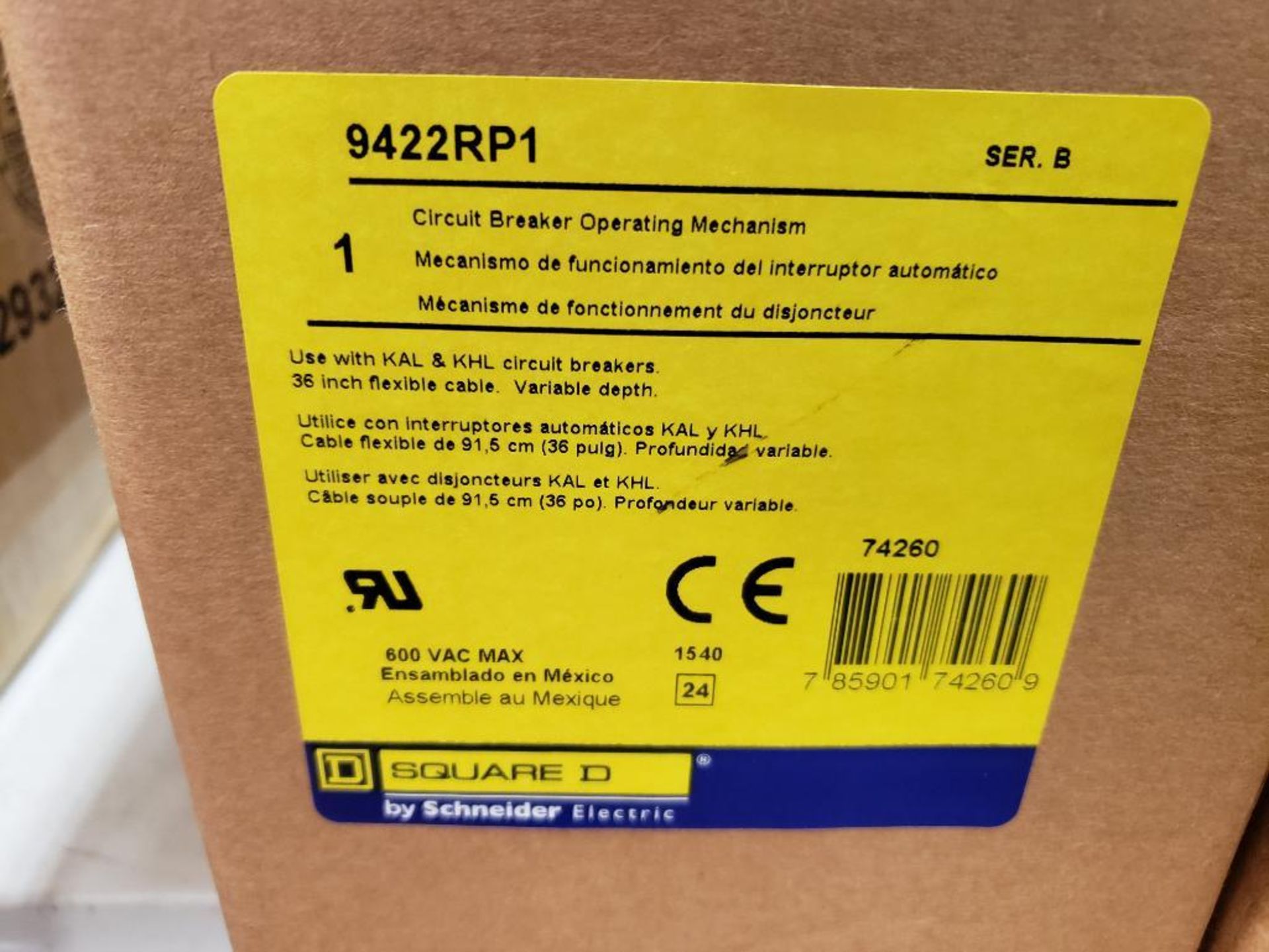 Qty 3 - Square D circuit breaker operating mechanism. Part number 9422RP1. New in box. - Image 2 of 3