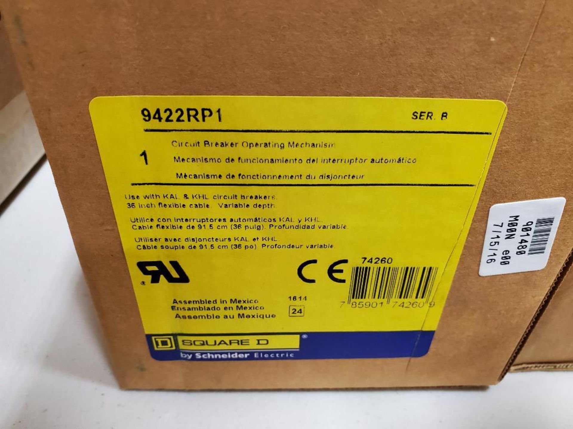 Qty 2 - Square D circuit breaker operating mechanism. Model 9422RP1. New in box. - Image 2 of 2