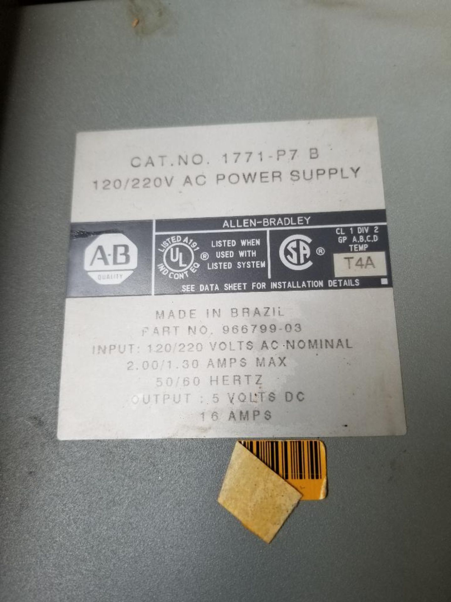 Qty 2 - Allen Bradley AC power supply. Catalog 1771-P7B. - Image 3 of 4