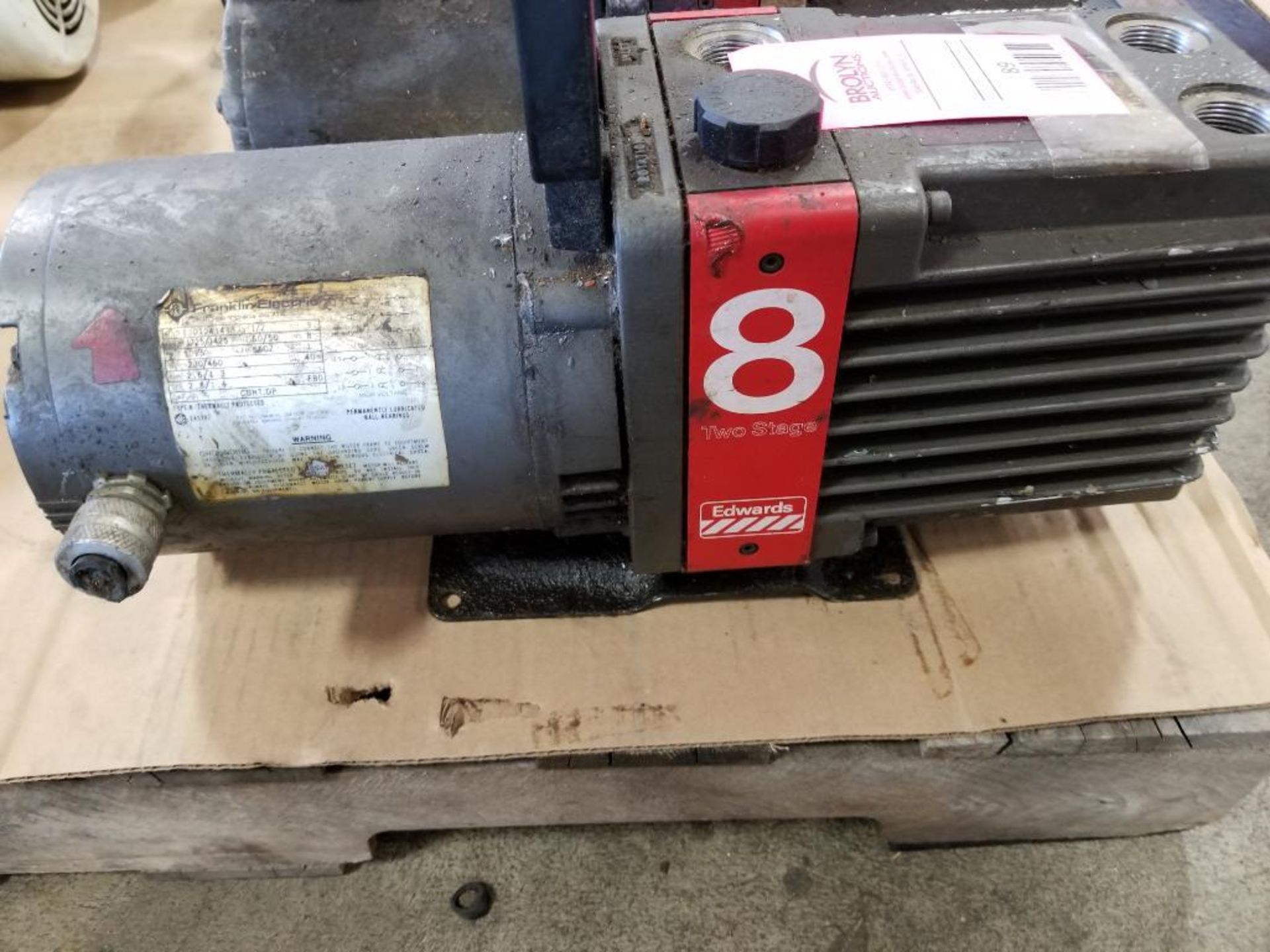 Edwards 8 two stage high vacuum pump. Model E2M8. 1/2hp 3 phase.