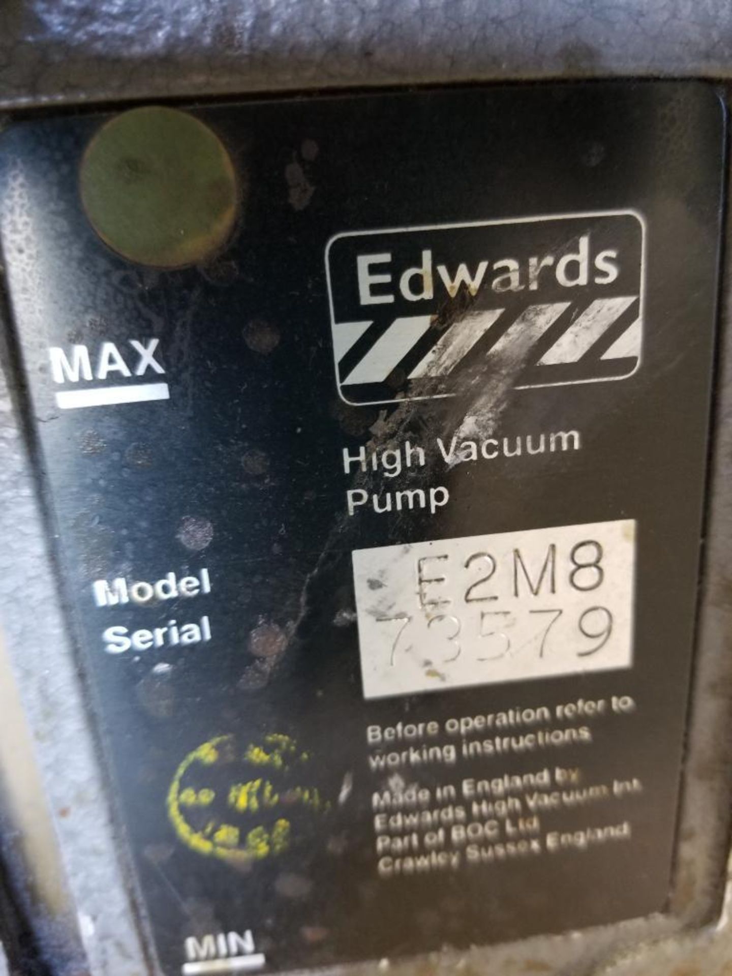 Edwards 8 two stage high vacuum pump. Model E2M8. 1hp single phase. - Image 3 of 5
