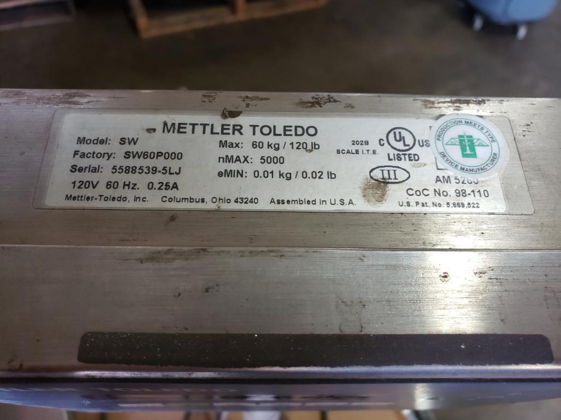 Mettler Toledo model SW platform scale. 120lb capacity, .02lb resolution. - Image 2 of 3