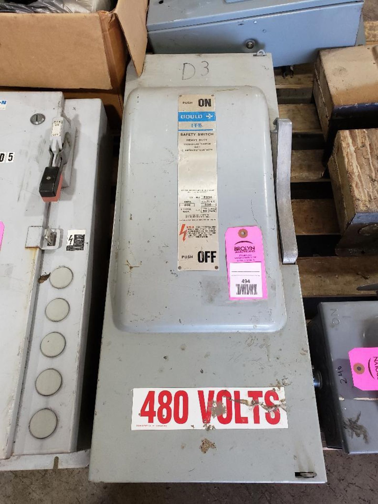 Gould ITE safety switch. Catalog number F354. 200amp, 600v 3 phase.