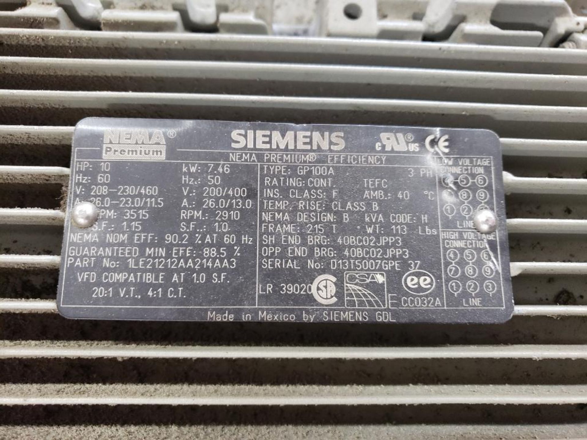 7.46kW Cincinnati blower fan. Model PB-15A. Siemens 3 phase motor. - Image 3 of 5