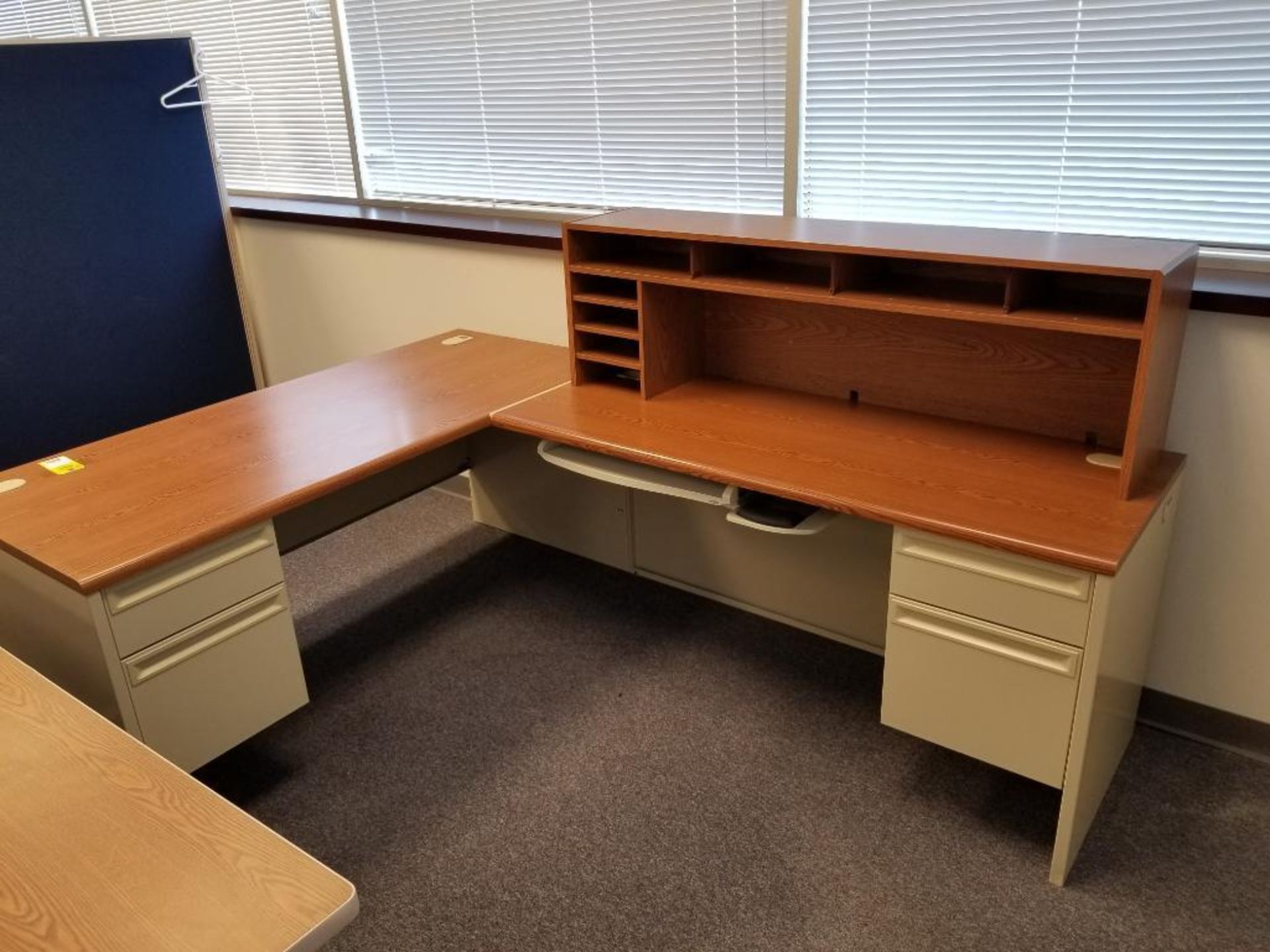 HON office furniture L-shaped desk. Overall size 66x90.