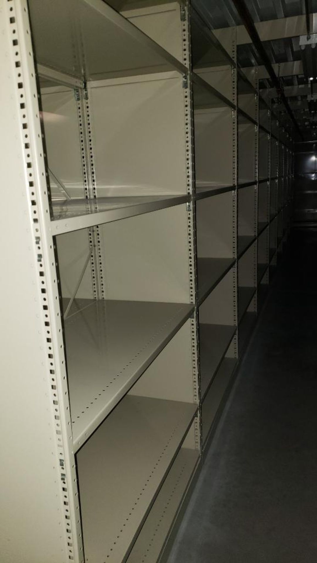 Qty 18 - Sections of shelving: Single shelf dimensions 97" tall X 48 1/32" wide X 21 1/16" deep. - Image 3 of 6