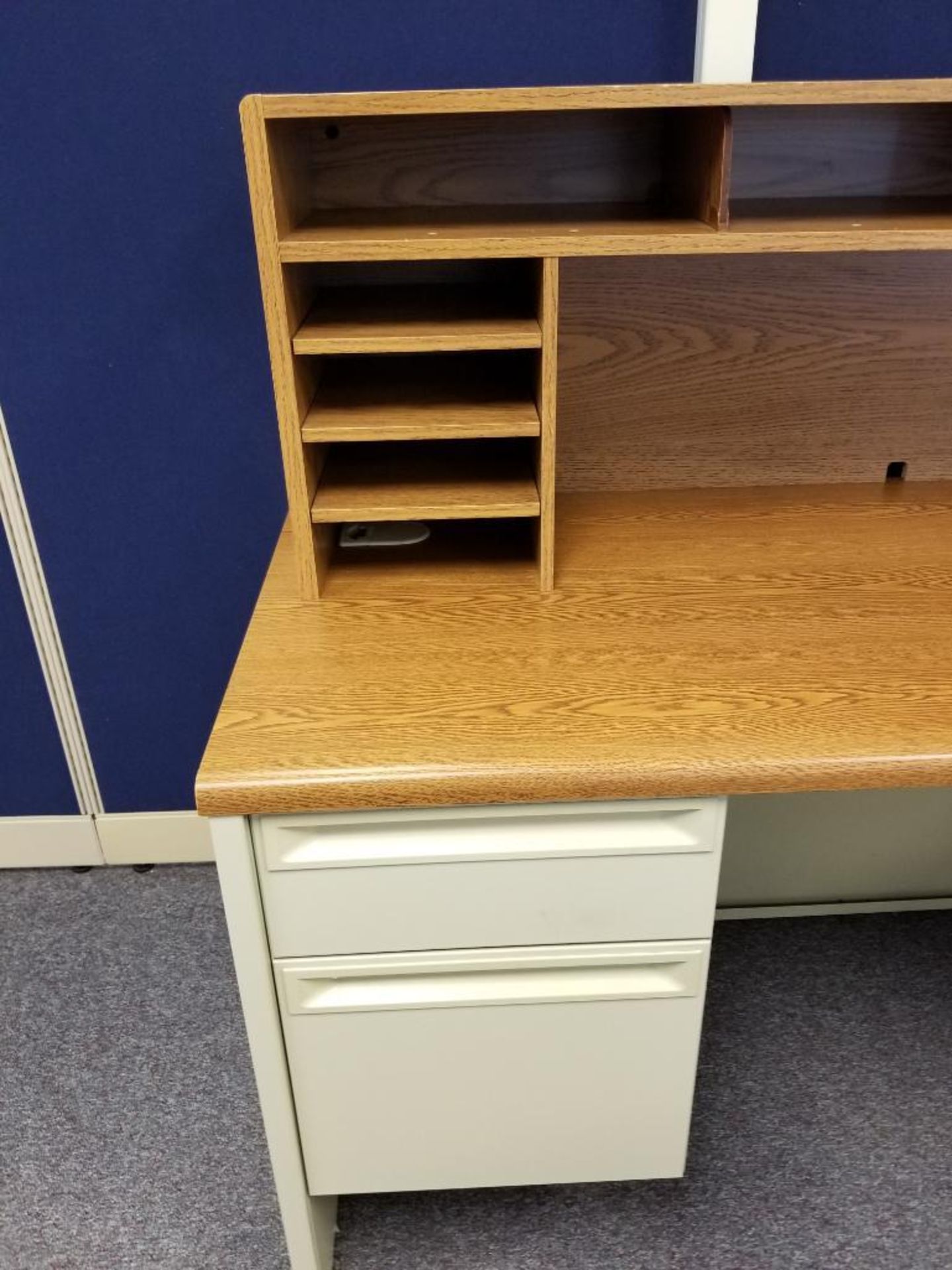 HON office furniture L-shaped desk. Overall size 66x90. - Image 3 of 6