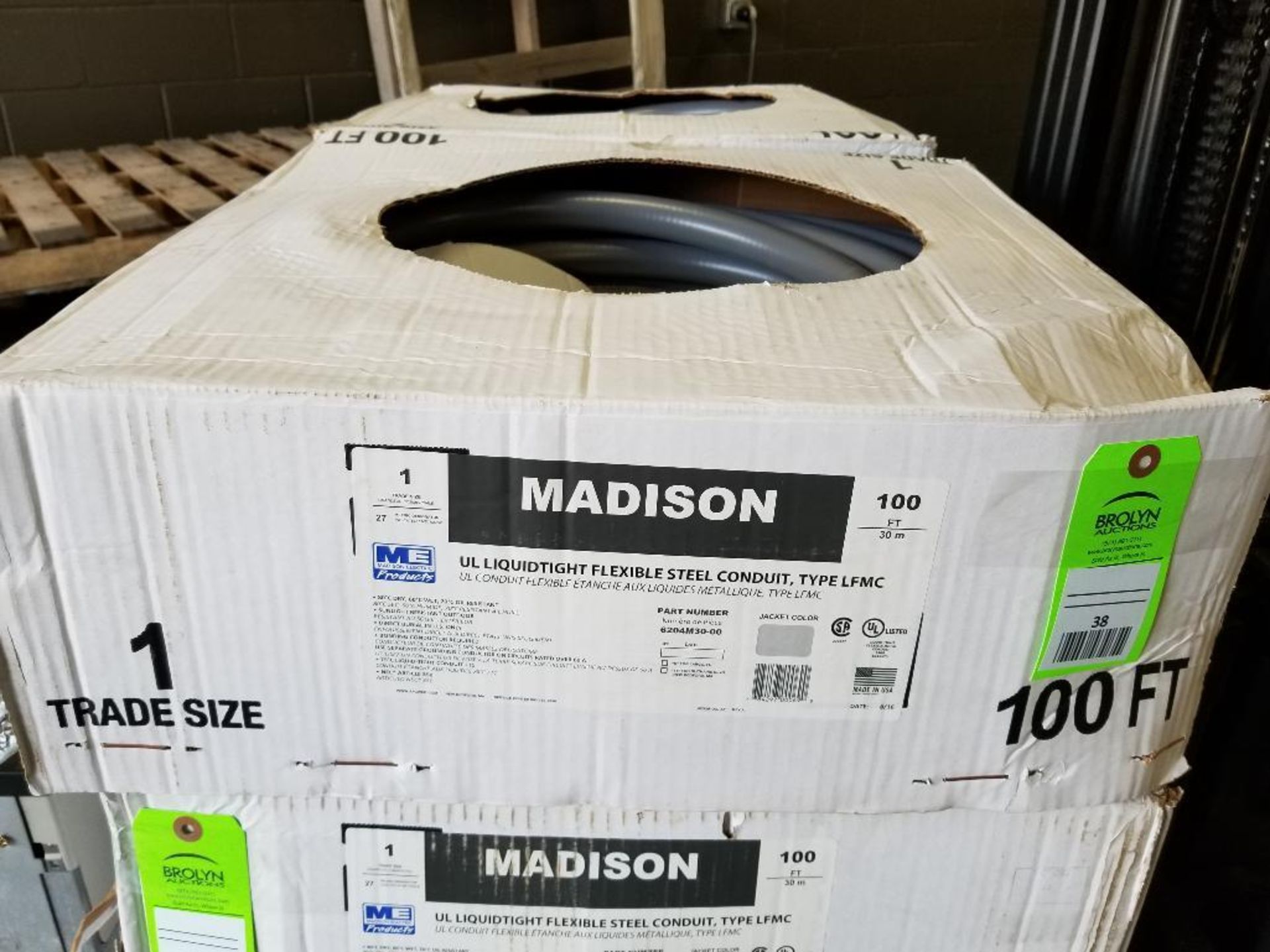 100ft Madison 1" UL Liquidtight flexible steel conduit. Part number 6204M30. New in box.