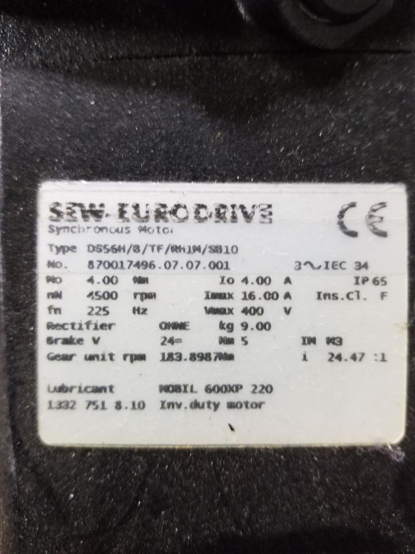 Sew Eurodrive motor and gearbox. Model DS56H/B/TF/RH194/SB10. - Image 2 of 4