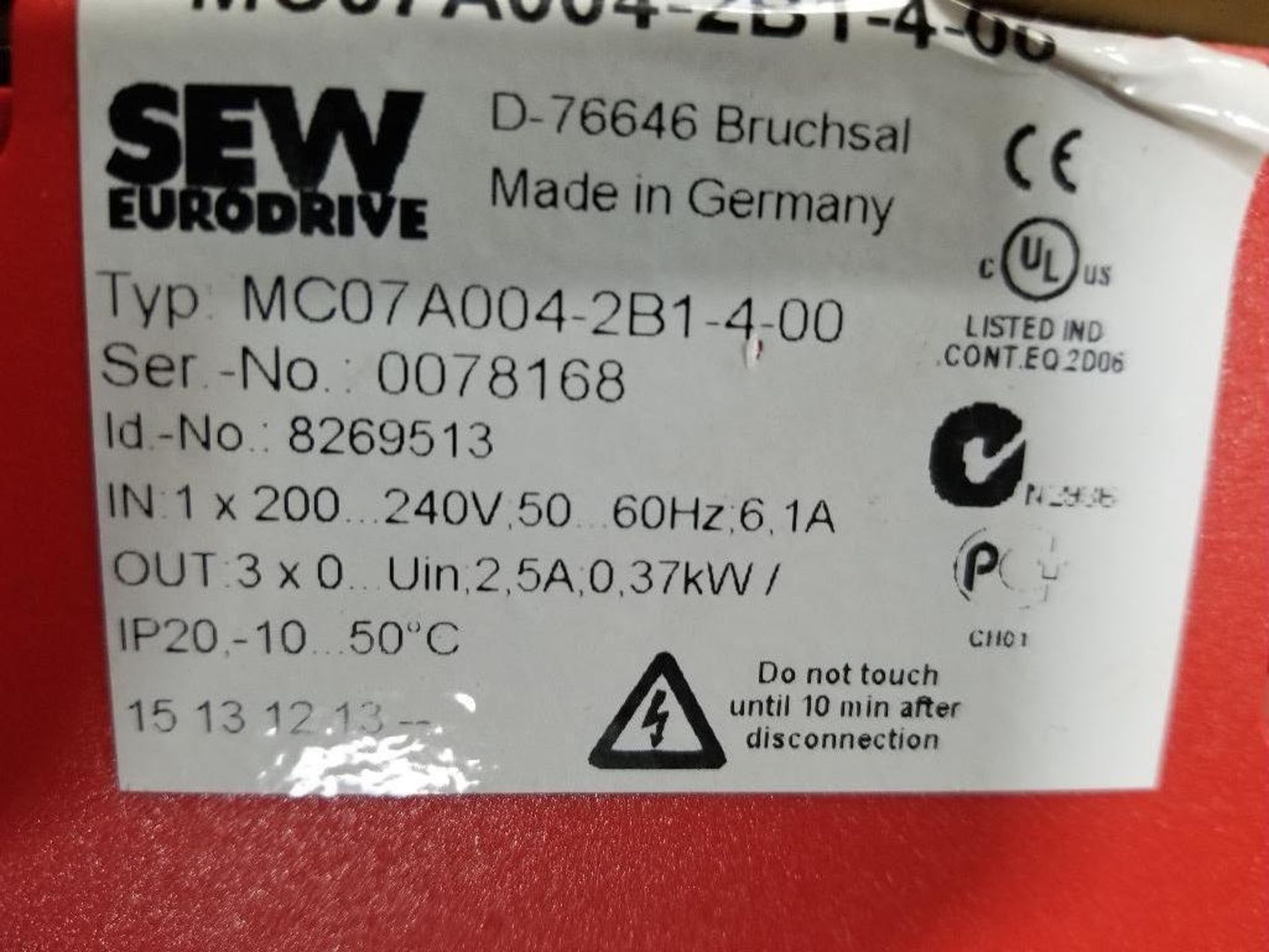 Sew Eurodrive variable drive. Type MC07A004-2B1-4-00. - Image 2 of 5