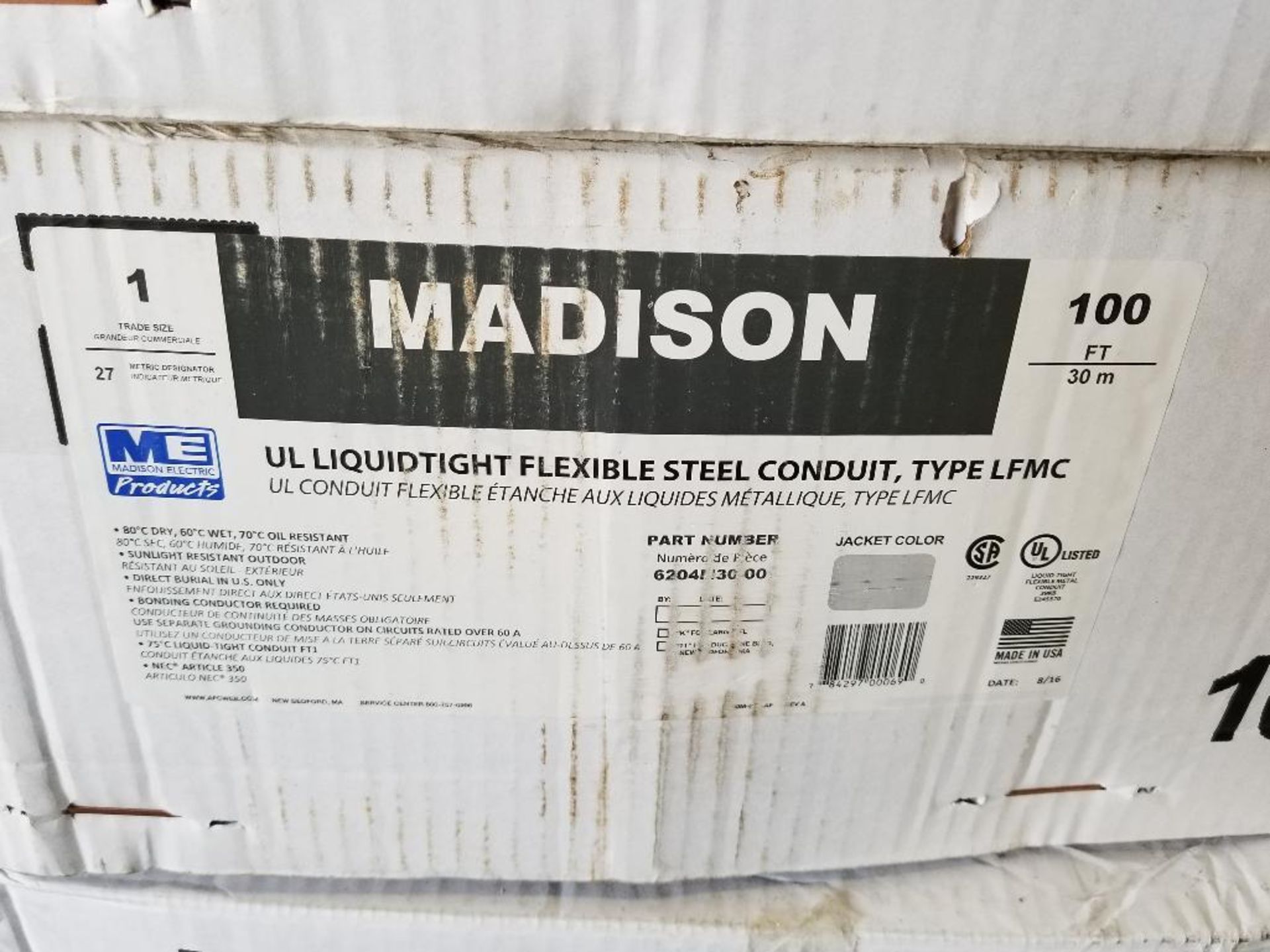 100ft Madison 1" UL Liquidtight flexible steel conduit. Part number 6204M30. New in box. - Image 2 of 2