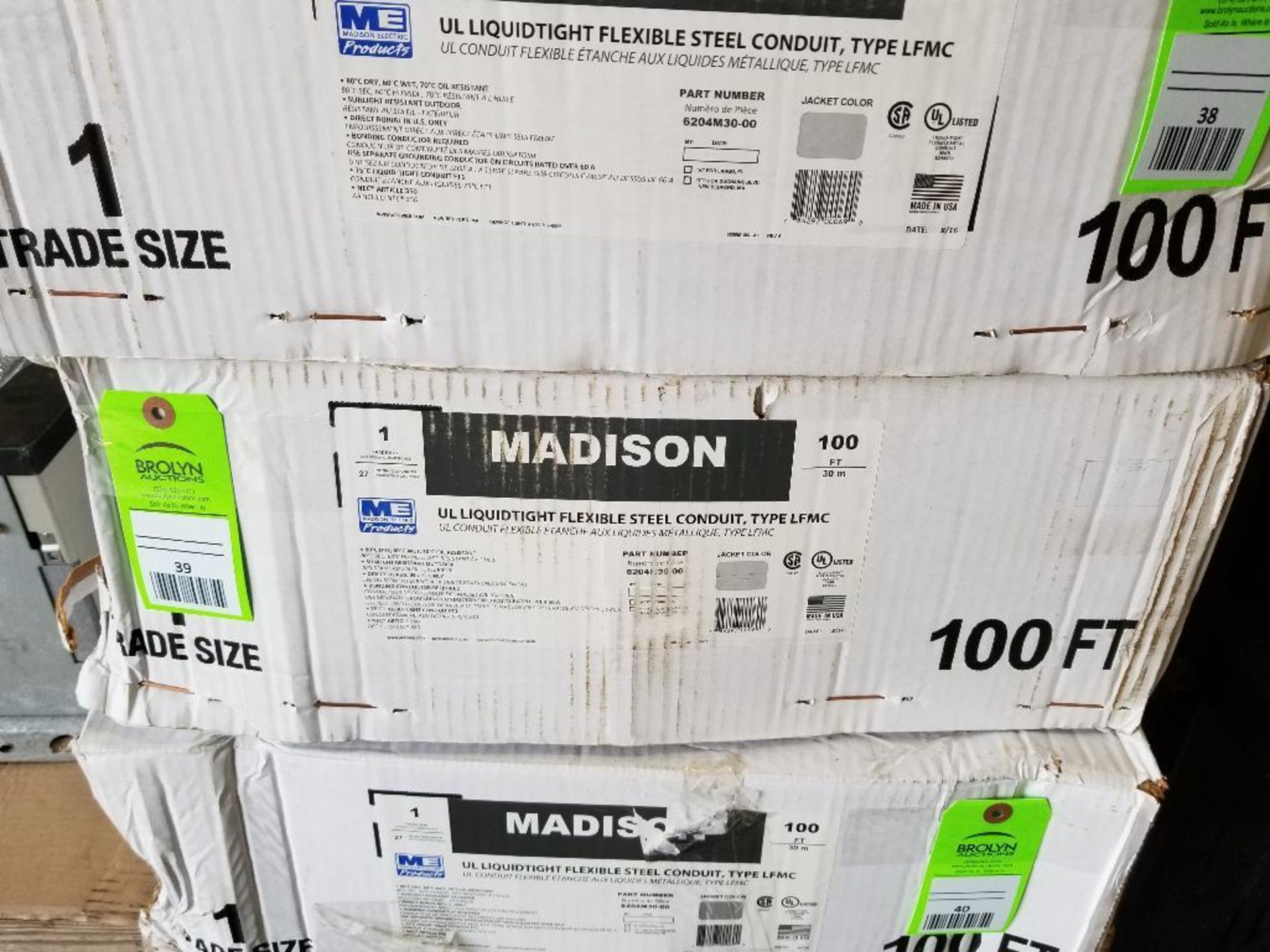 100ft Madison 1" UL Liquidtight flexible steel conduit. Part number 6204M30. New in box.