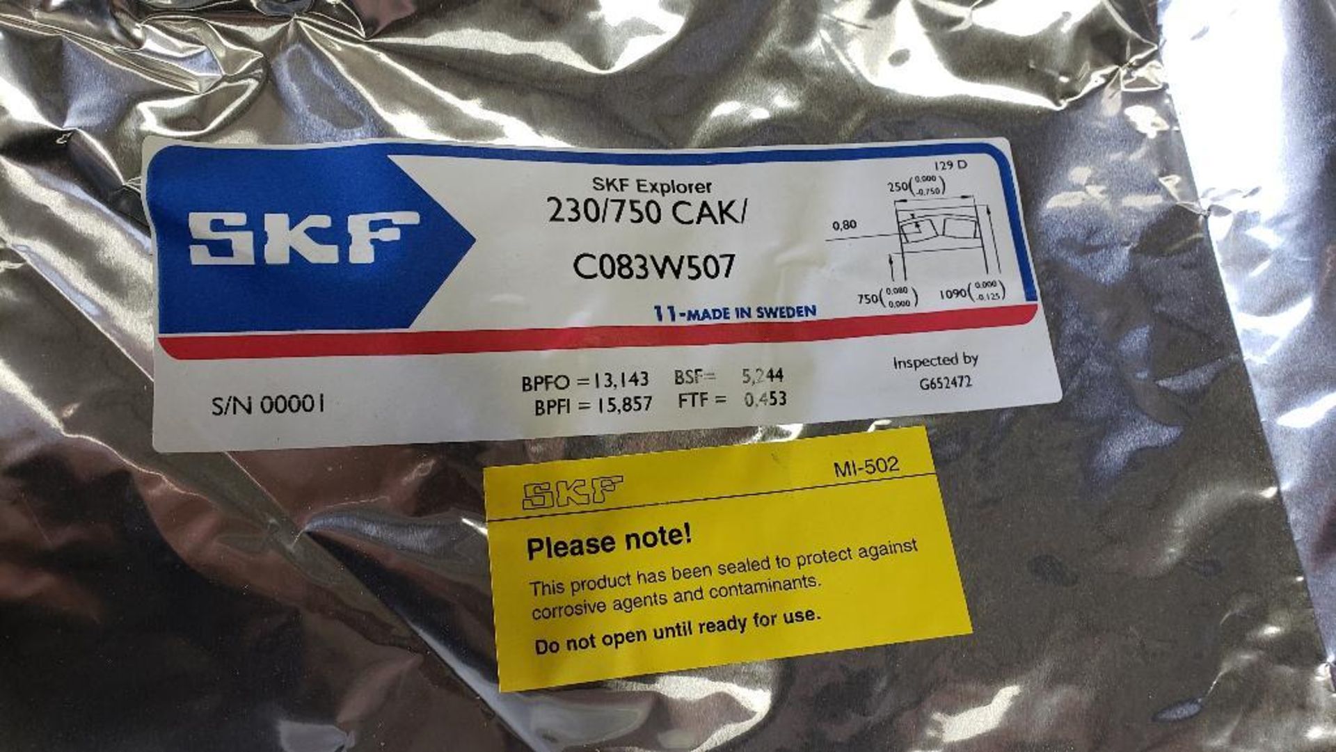 SKF super precion large capacity bearing. Part number 230/750 CAK/C083W33. New in crate. - Image 2 of 4