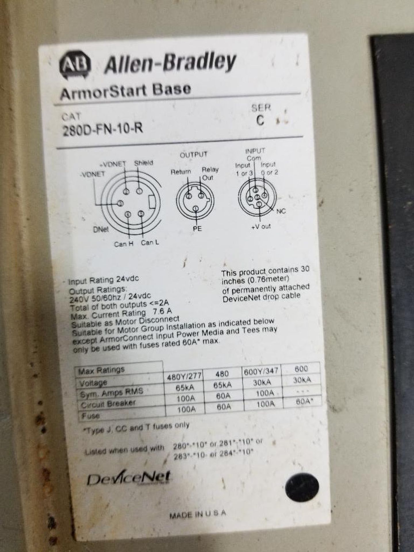 Allen Bradley Armorstart. Catalog 280D-F12Z-10C-GRW-2-P1. Includes base. - Image 4 of 6