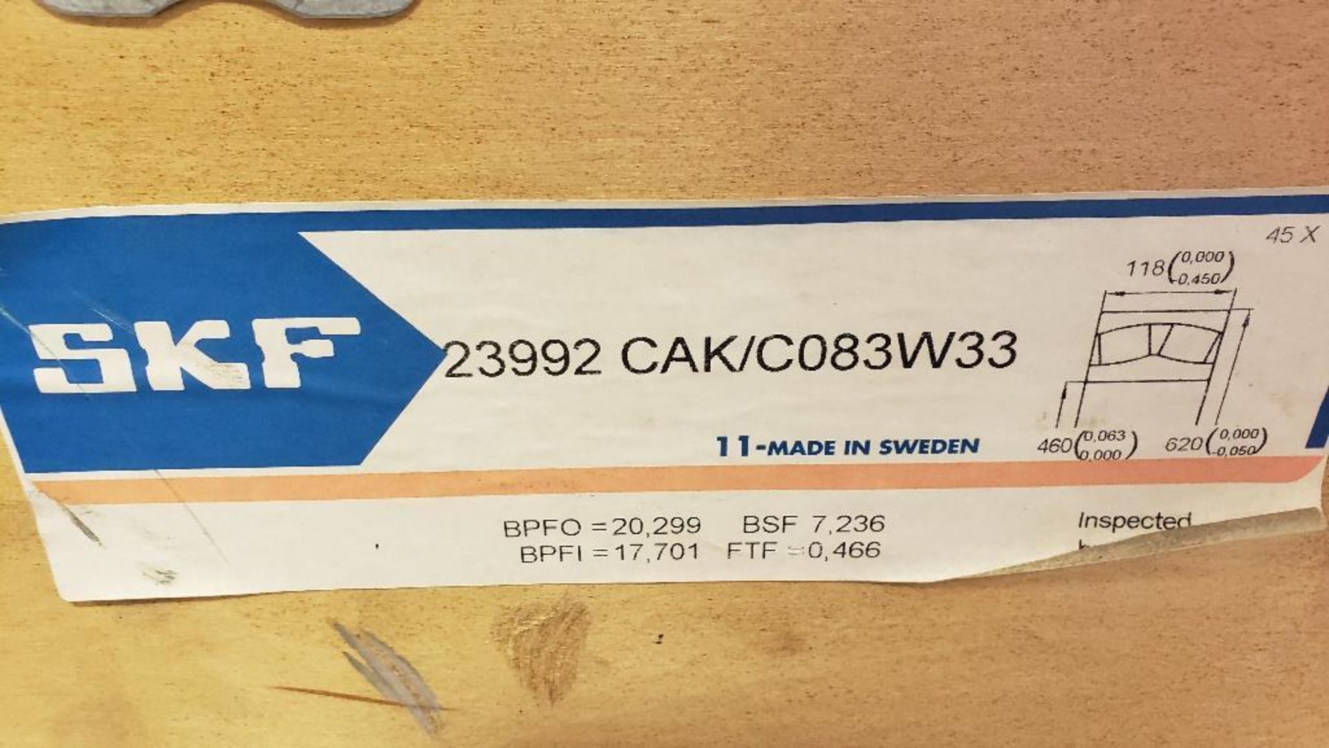 SKF super precision large capacity bearing. Part number 23992 CAK/C083W33. New in crate. - Image 2 of 6