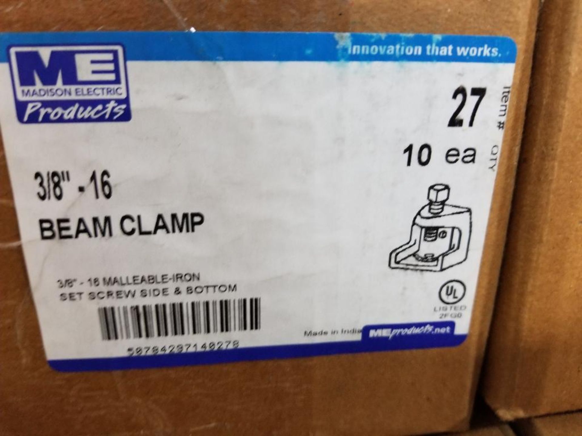 Qty 100 - Madison Electric beam clamp. Model 27, 3/8"-16. New in bulk box (10 per box) - Image 2 of 2
