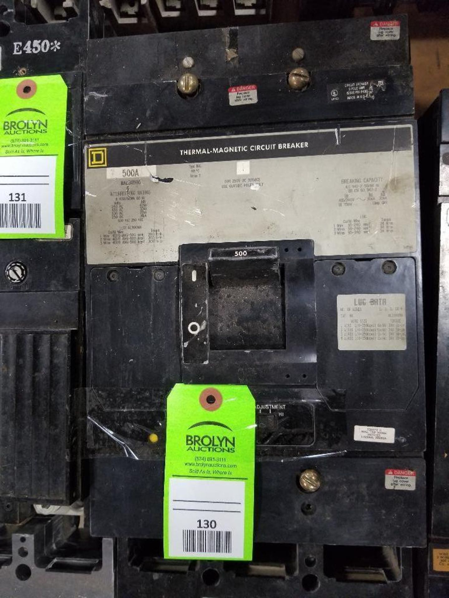 Square D molded case circuit breaker. Catalog MAL36500. 500amp.