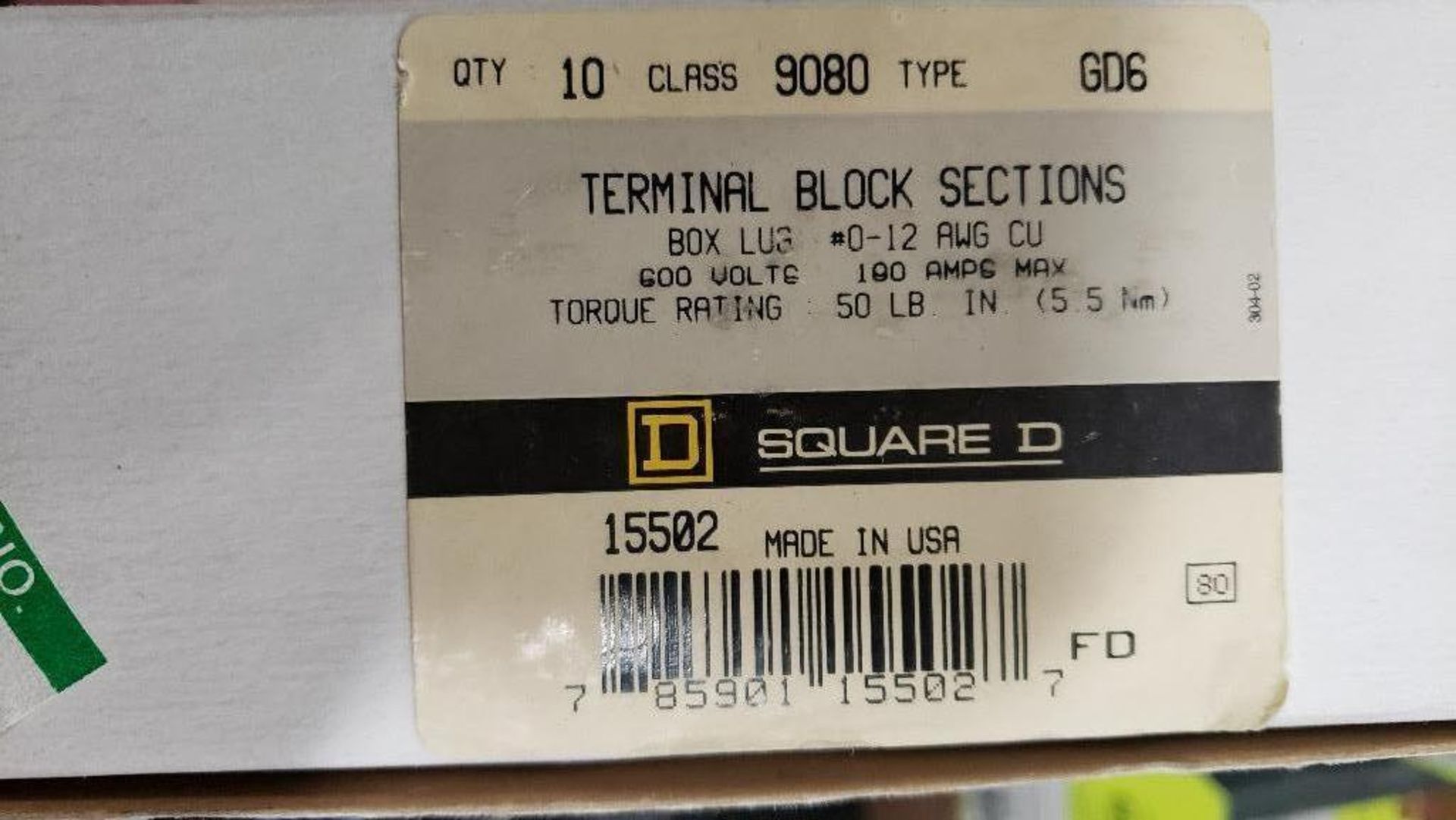 Qty 100 - Square D terminal block sections. Class 9080 type GD6. New in bulk box. - Image 2 of 5