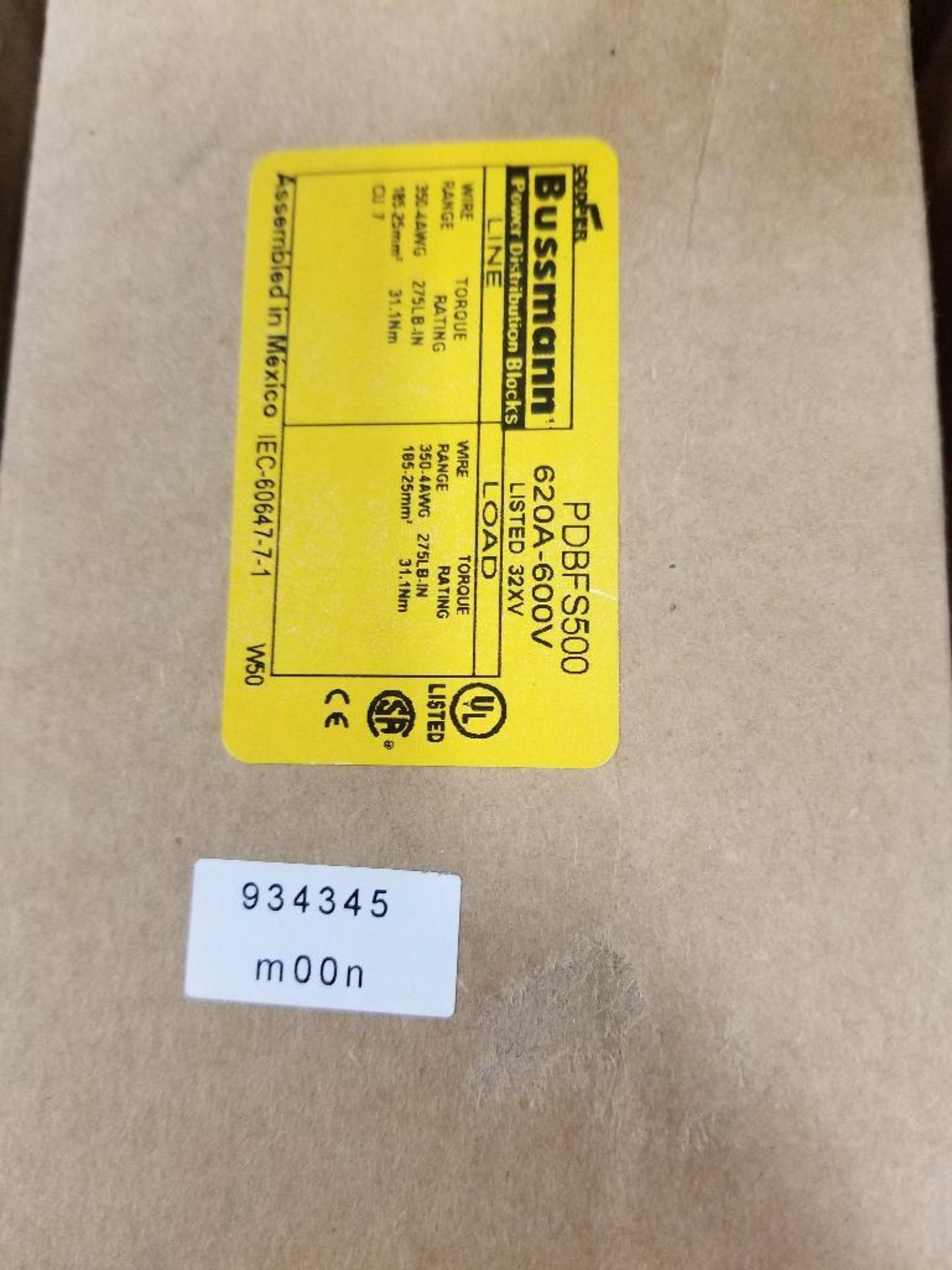 Qty 4 - Cooper Bussmann power distribution block. Catalog PDBFS500. 600V, 620A. New in box. - Image 2 of 5