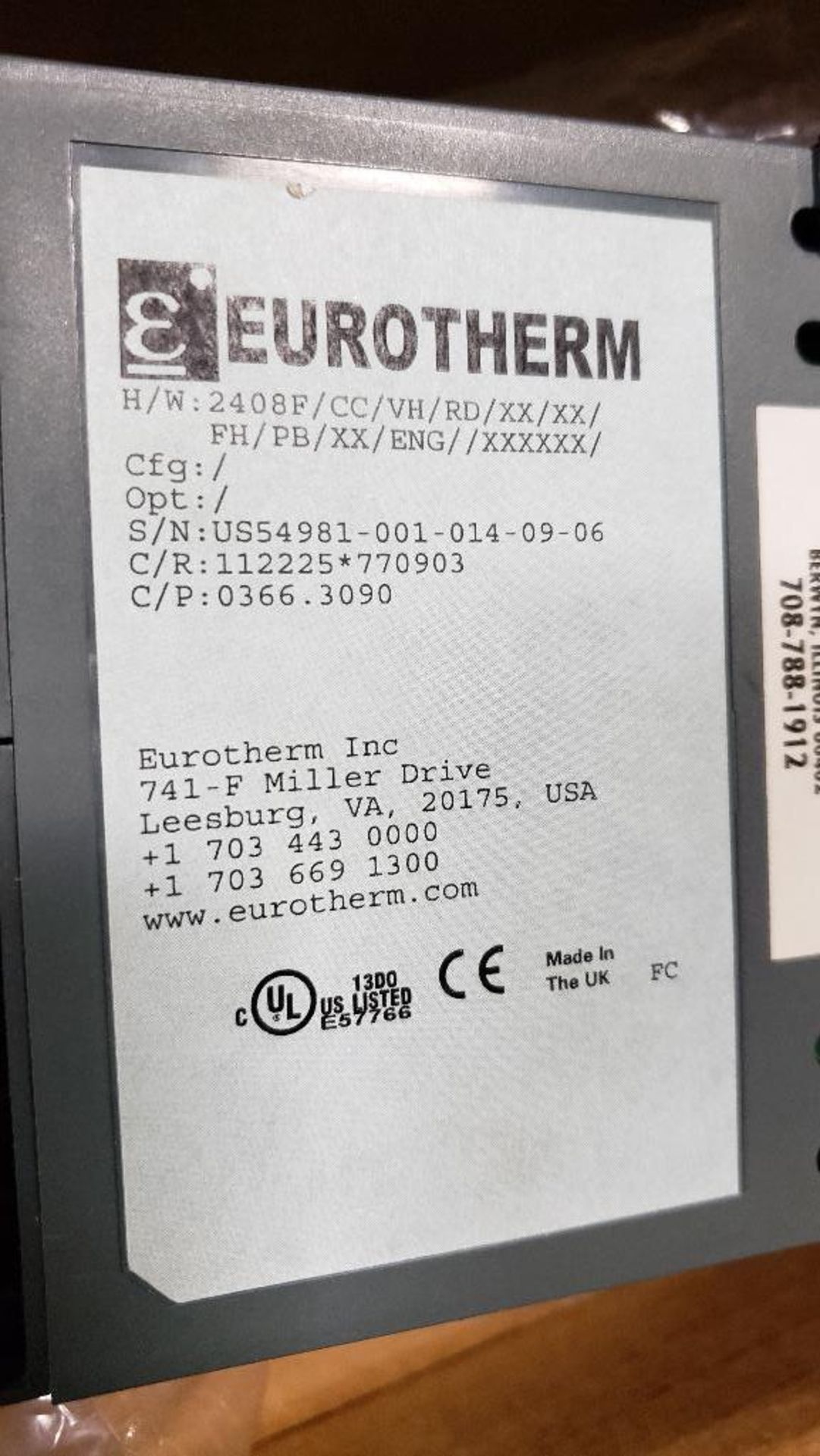 Eurotherm controller. Model 2408. Part number 2408F/CC/VH/RD/XX/XX/FH/PB/XX/ENG//XXXXXX/. - Image 3 of 3