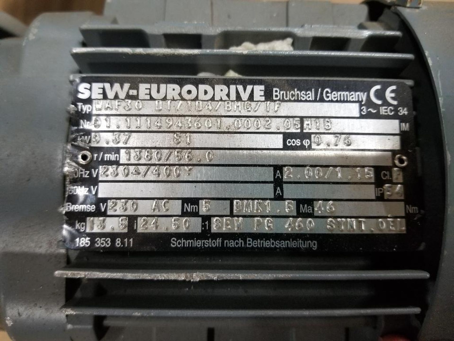 Sew Eurodrive servo motor and gearbox. Model WAF30-DT-7104/BMG/1F. - Image 3 of 4