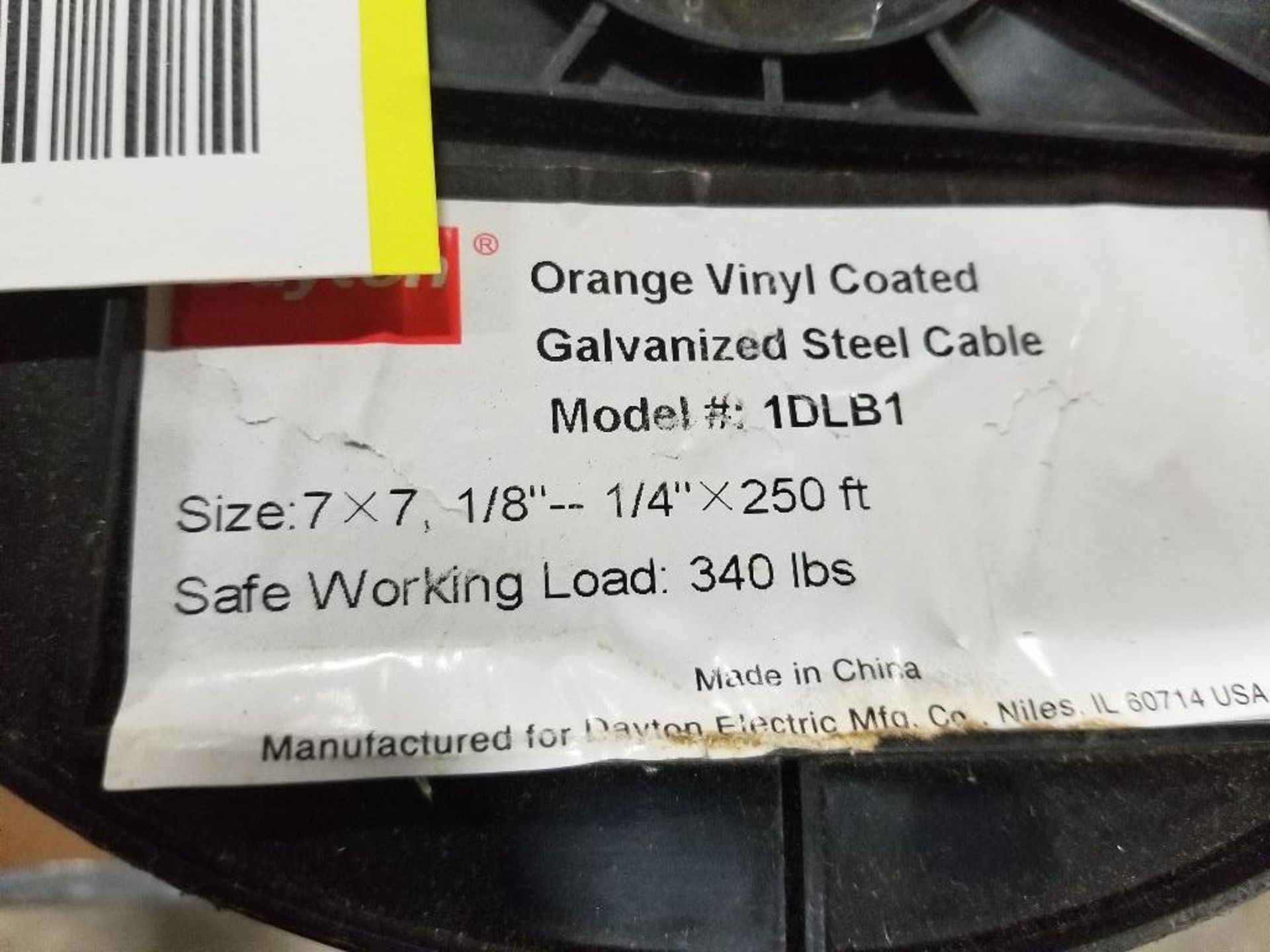 250ft Dayton orange vinyl coated galvanized steel cable. Model 1DLB1. New. - Image 2 of 3