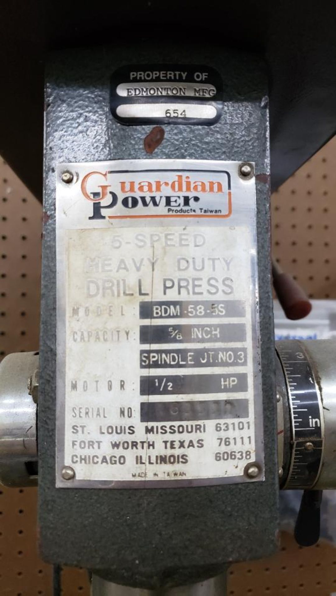 Guardian Power 5/8" capacity drill press. 5 speed. 115v single phase. - Image 2 of 5