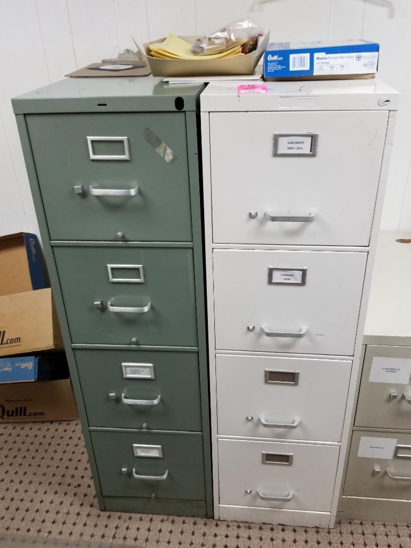 Qty 5 assorted filing cabinets.