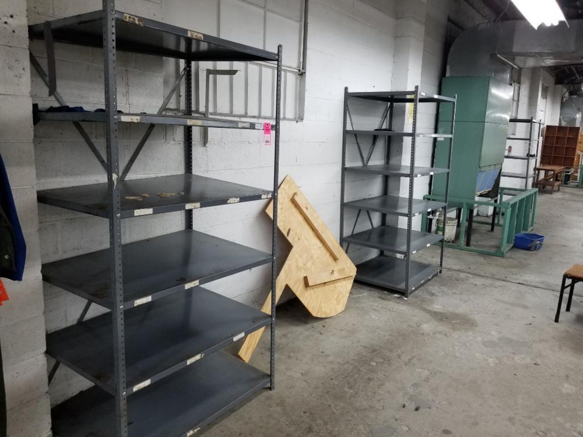 Qty 3 - sections of metal shelving. Each section measures 80"x42"x30".