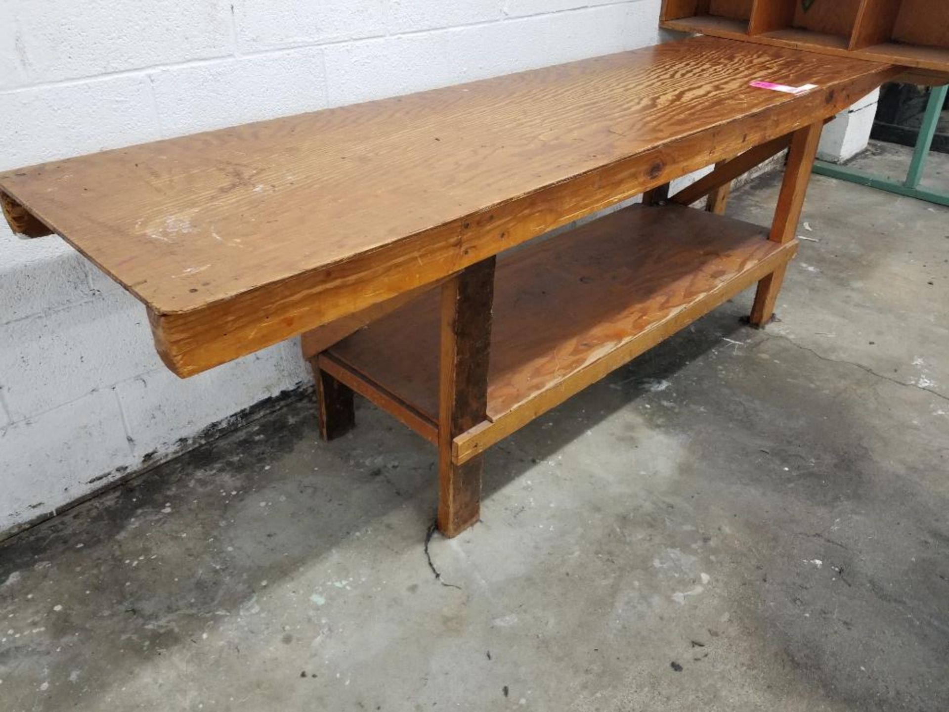 Wood table with cubby shelf. 100x81x24". - Image 3 of 3