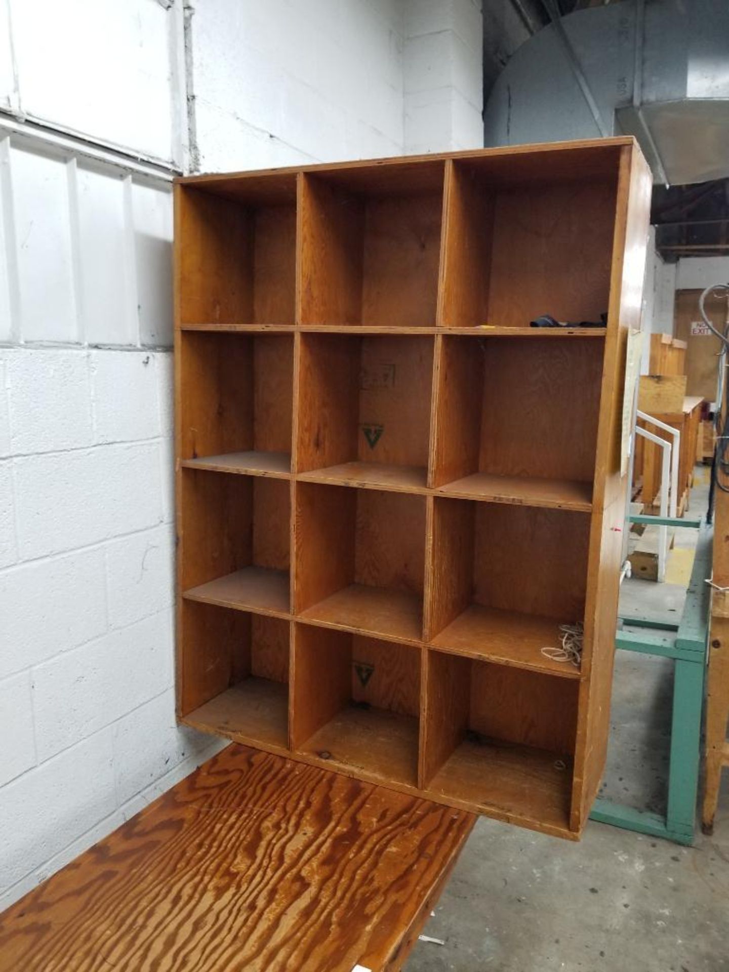 Wood table with cubby shelf. 100x81x24". - Image 2 of 3