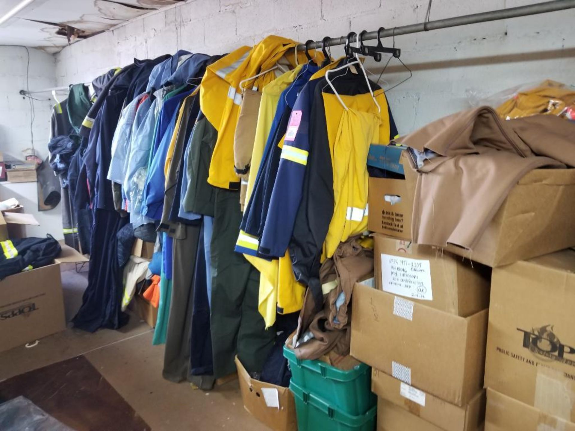 Large assortment of safety apparel.