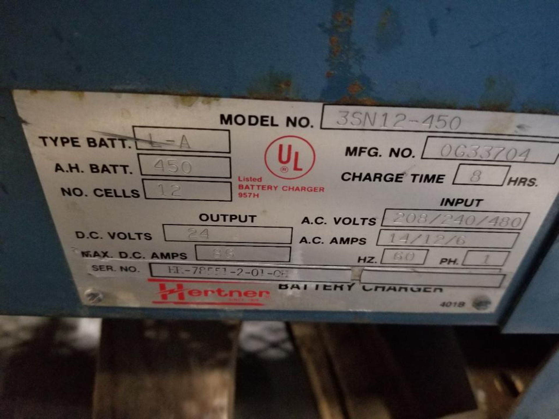 24v Hertner battery charger. Model 3SN12-450. Single phase input. 450 amp hour. - Image 5 of 8